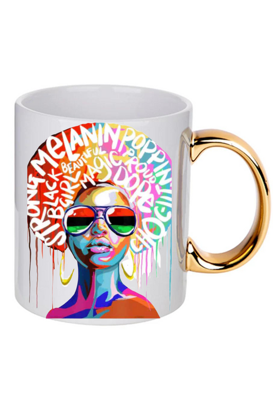 Colorful melanin queen gold handle mug