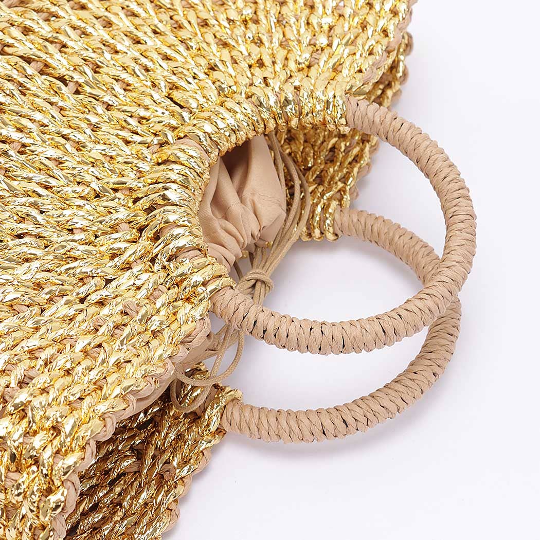 Golden Metallic Straw Tote Bag