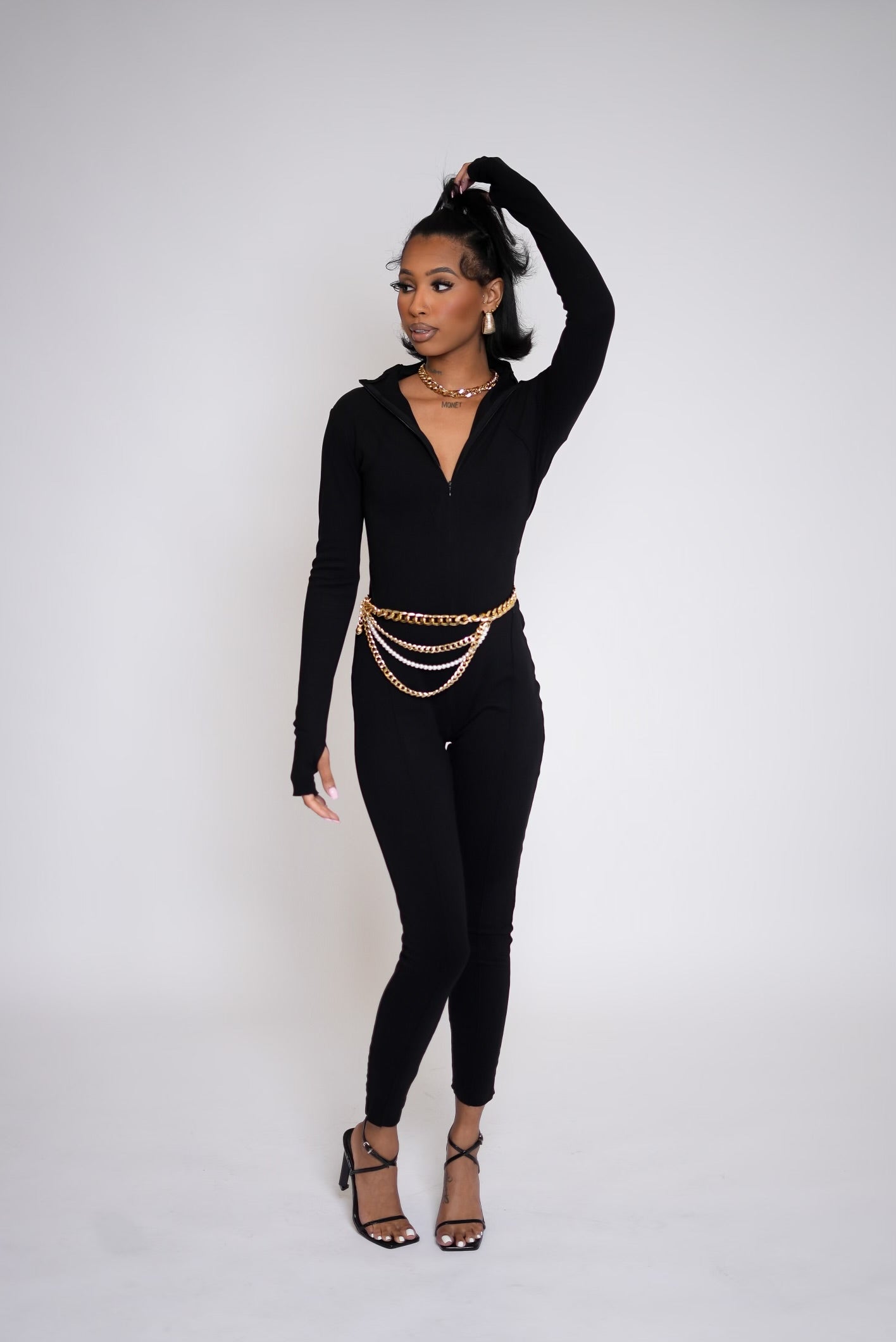 Golden Layered Chain and Pearl Belt