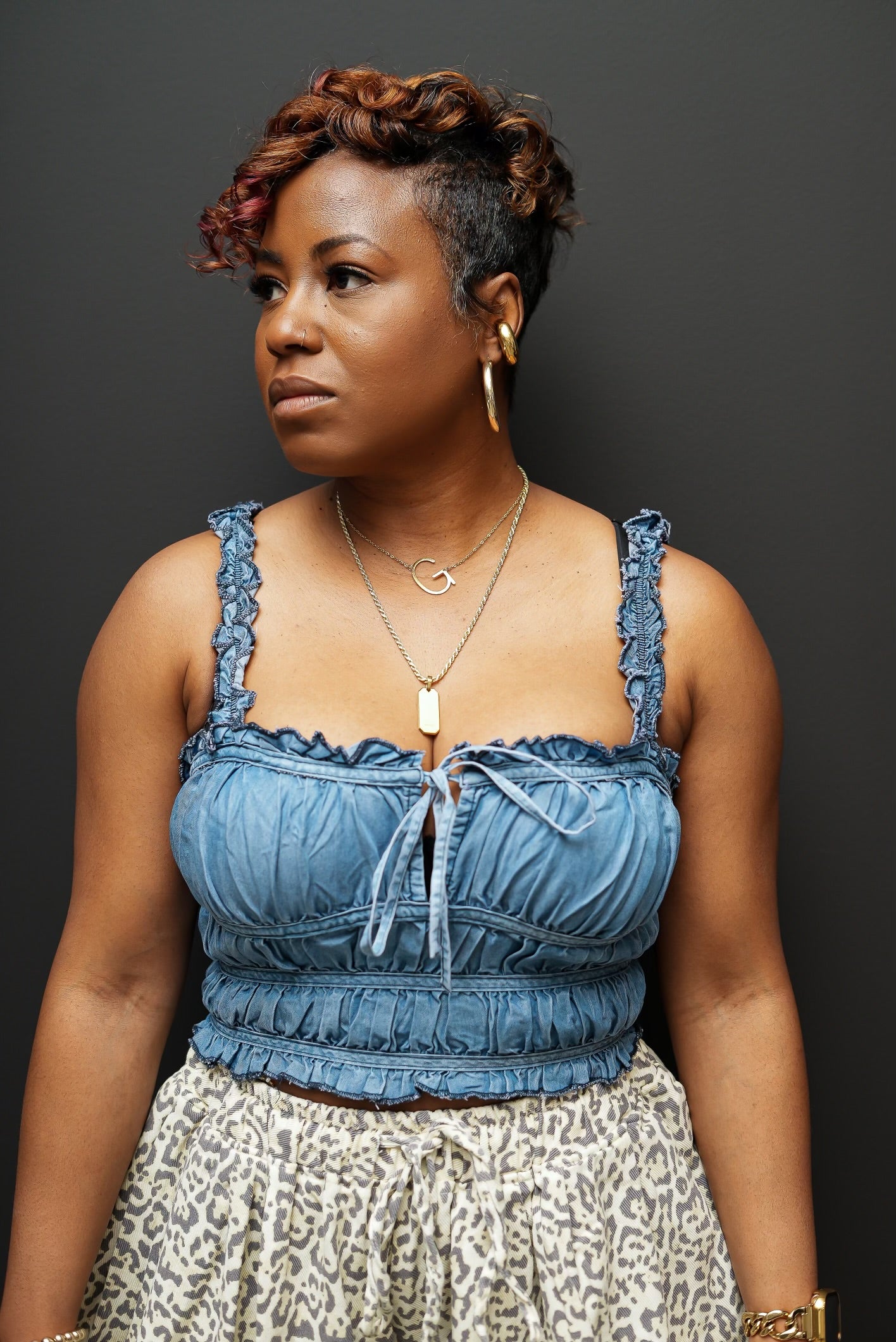 Denim Flirt Ruffle Crop