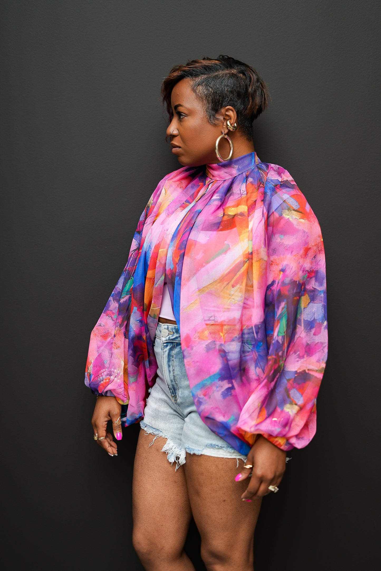 Vibrant Bloom Sheer Shirt