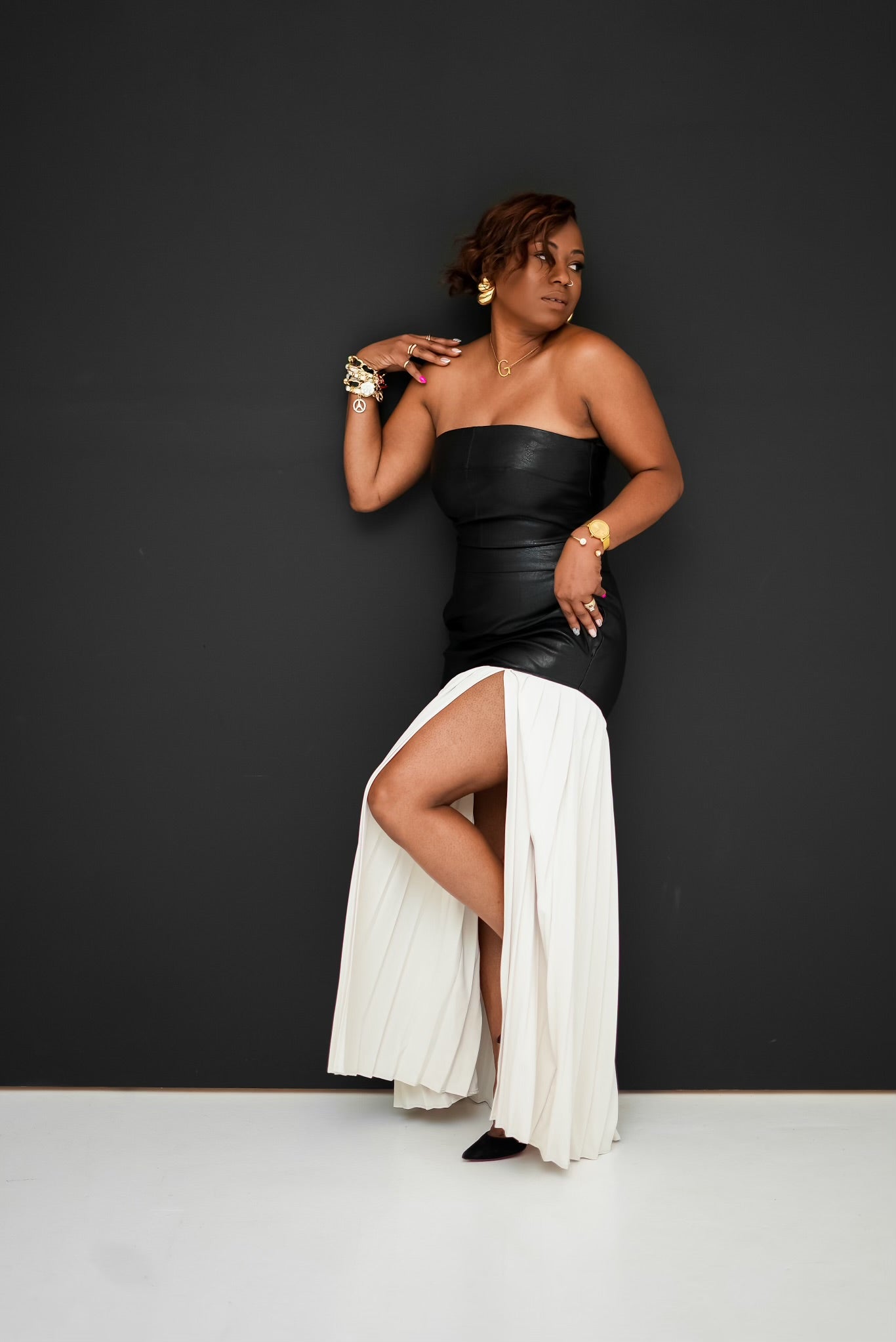 Pleat the 5th Skirt Set (black/cream)