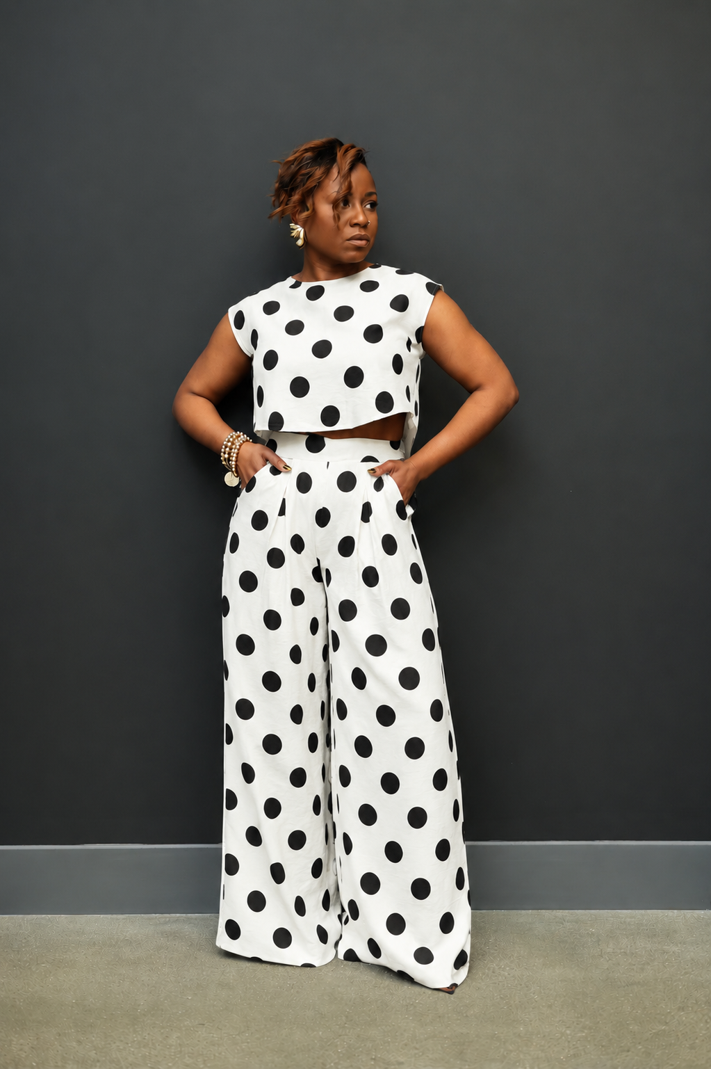 Linen Style Trouser Set (Polka Dot)