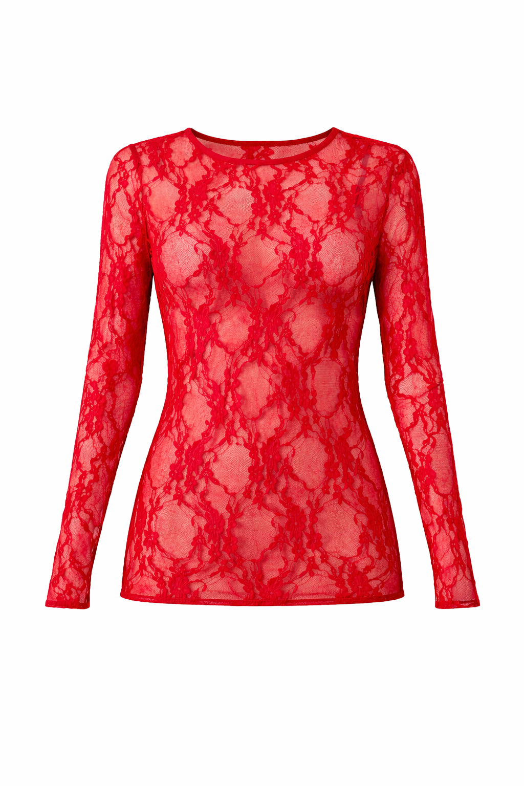 Sheer Temptation Lace Top (Red)