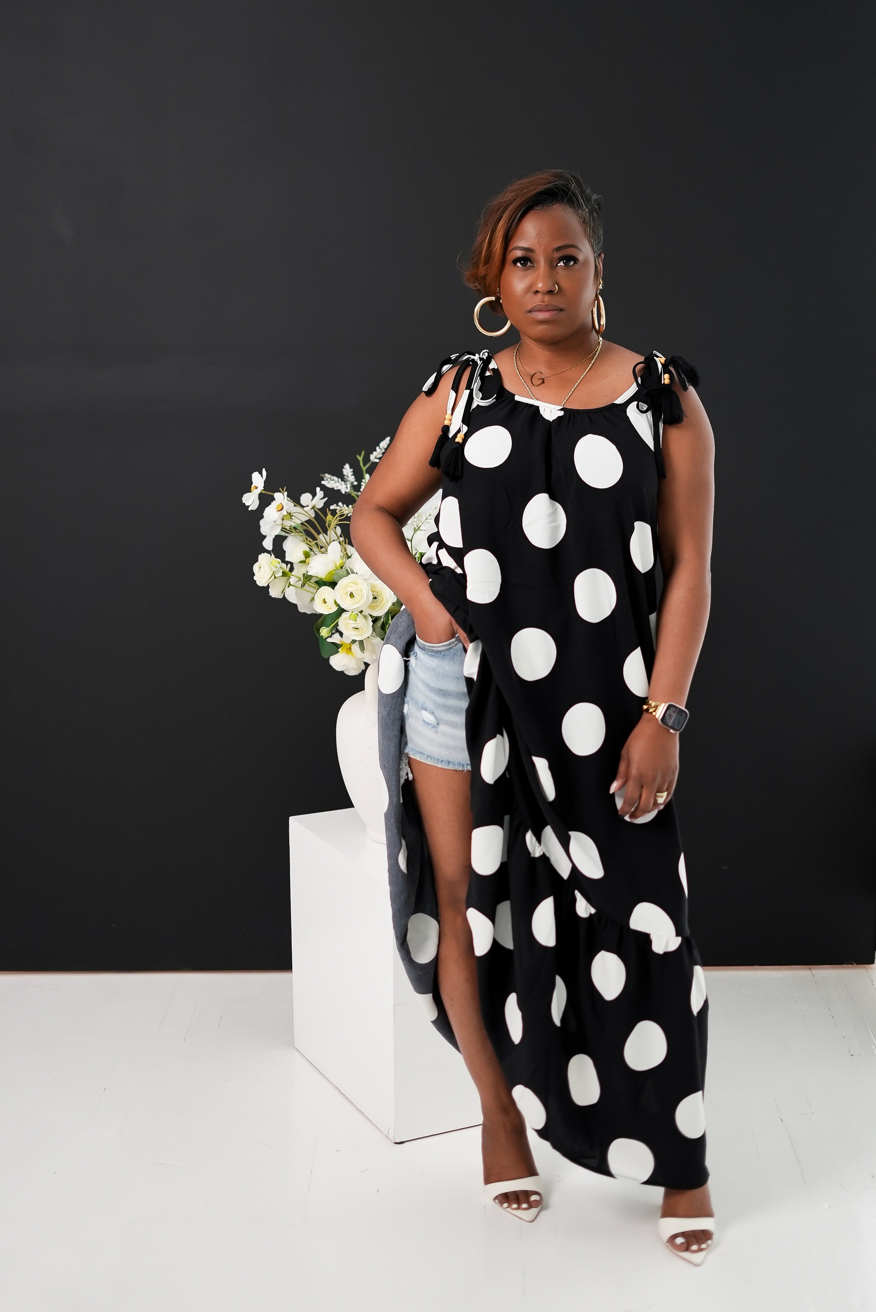 Polka dot maxi dress (black/white)
