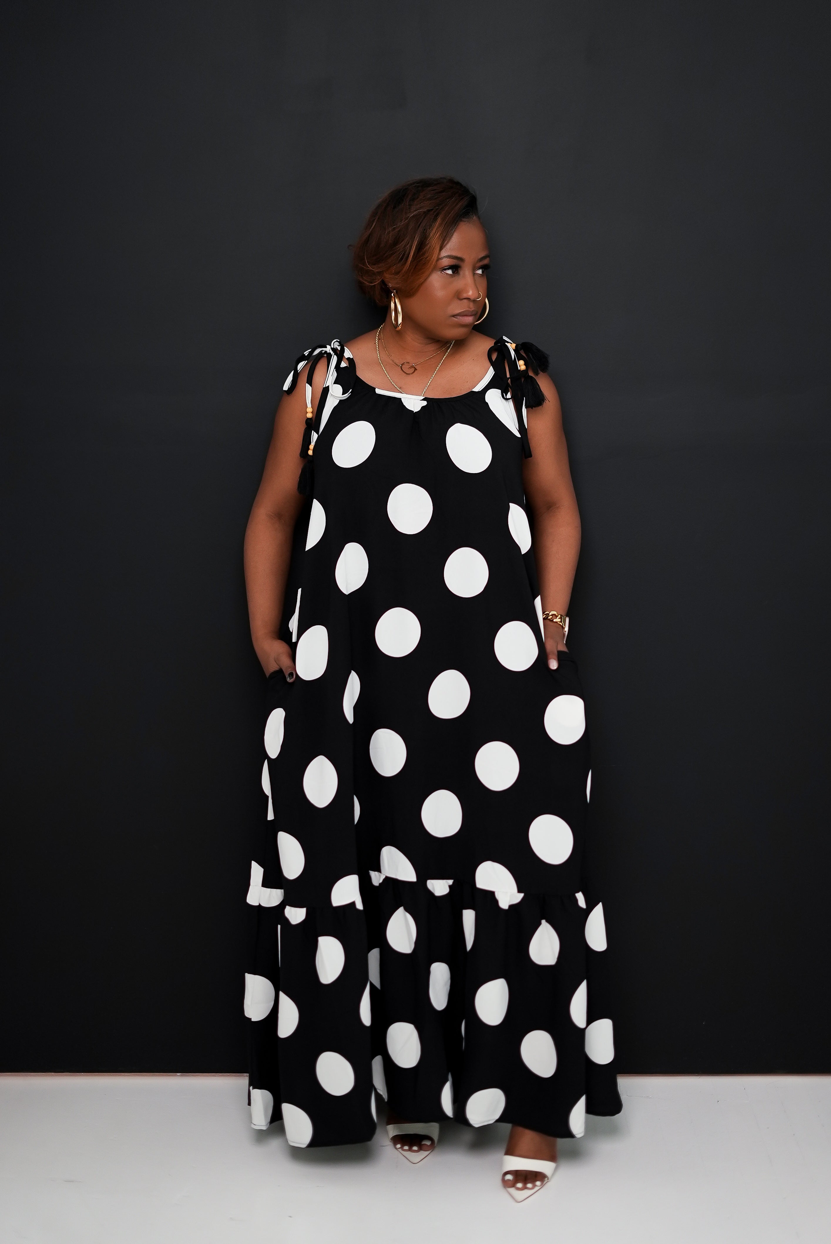 Polka dot maxi dress (black/white)