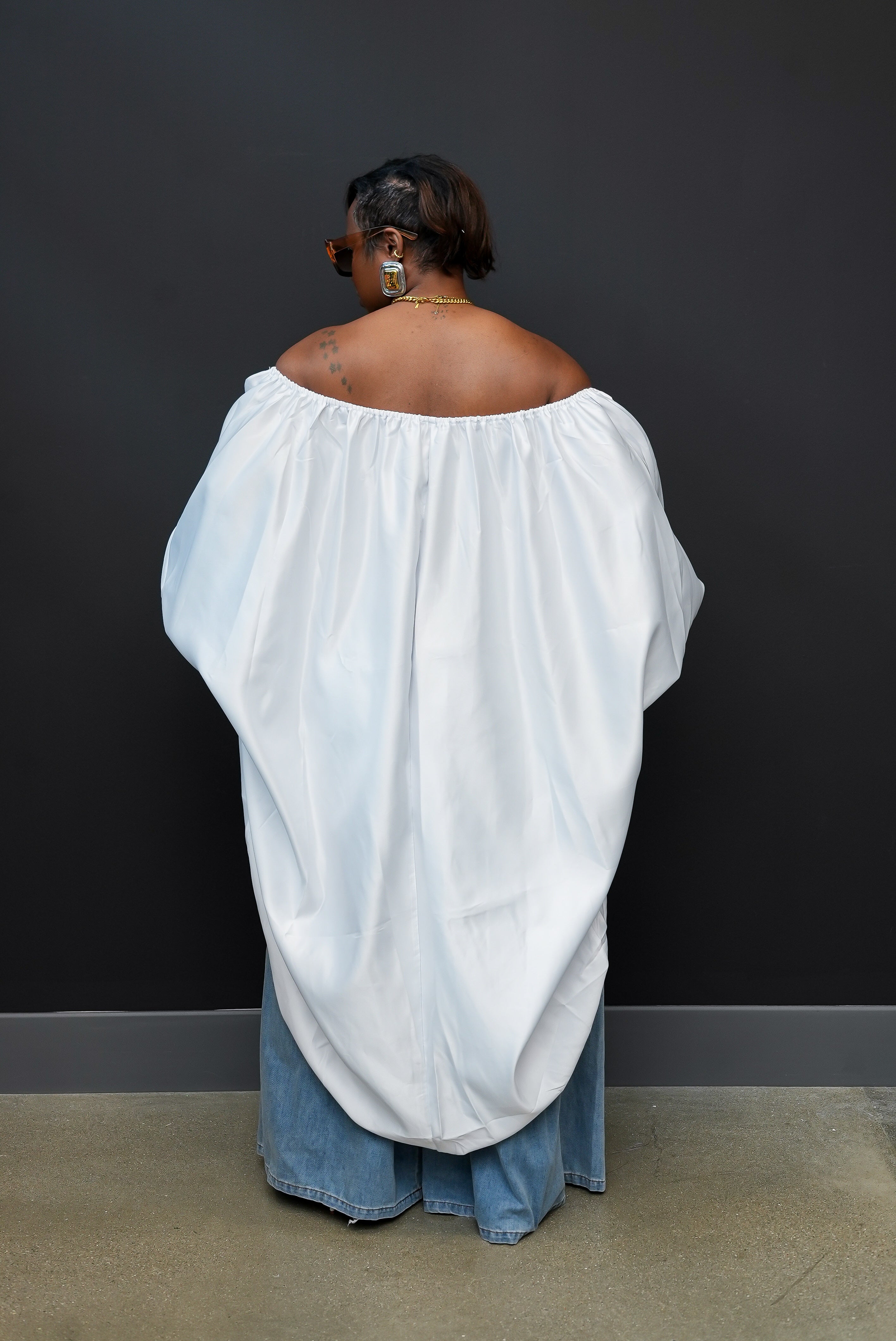 White Off the shoulder High Low Top