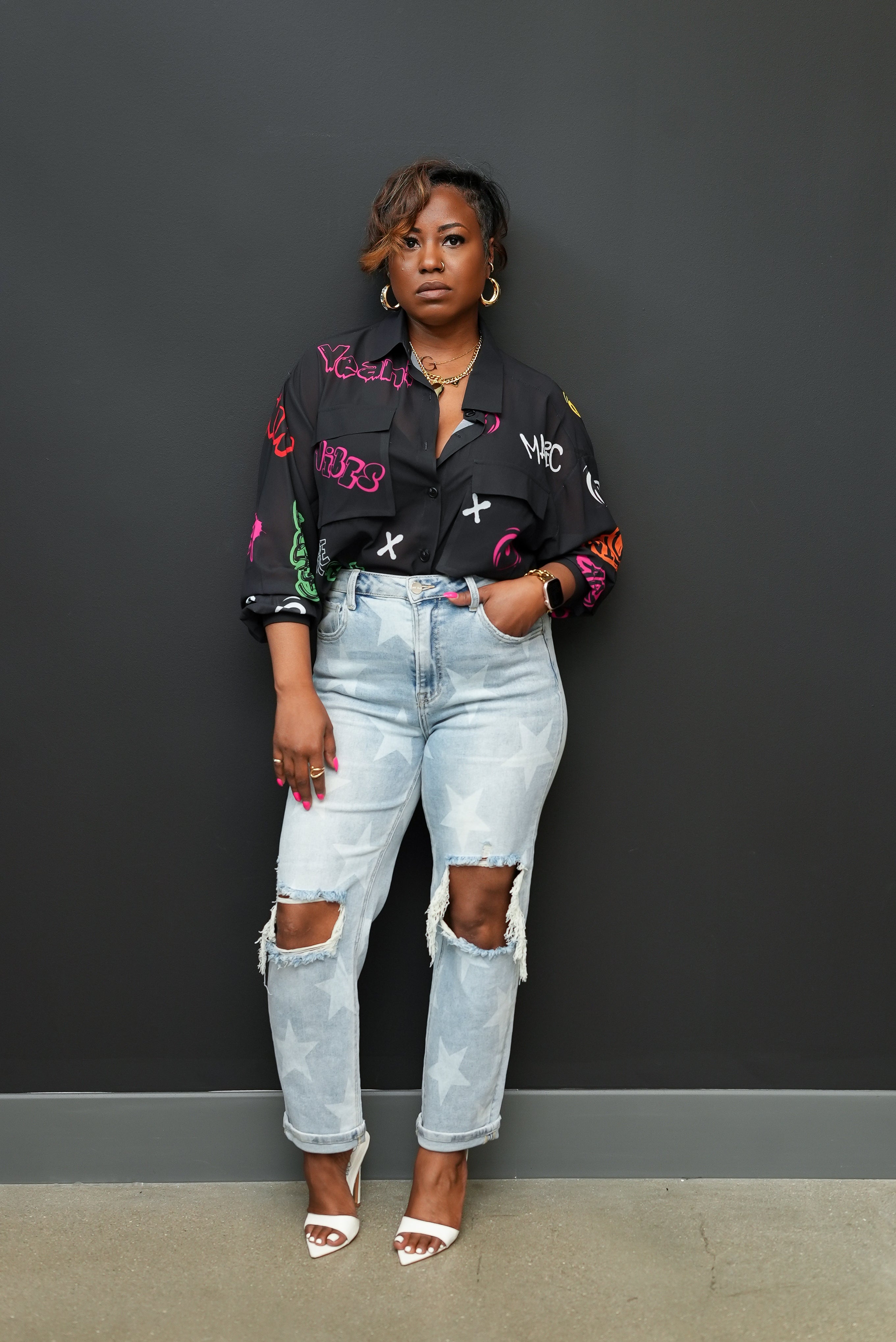 Graffiti Glam Sheer Shirt