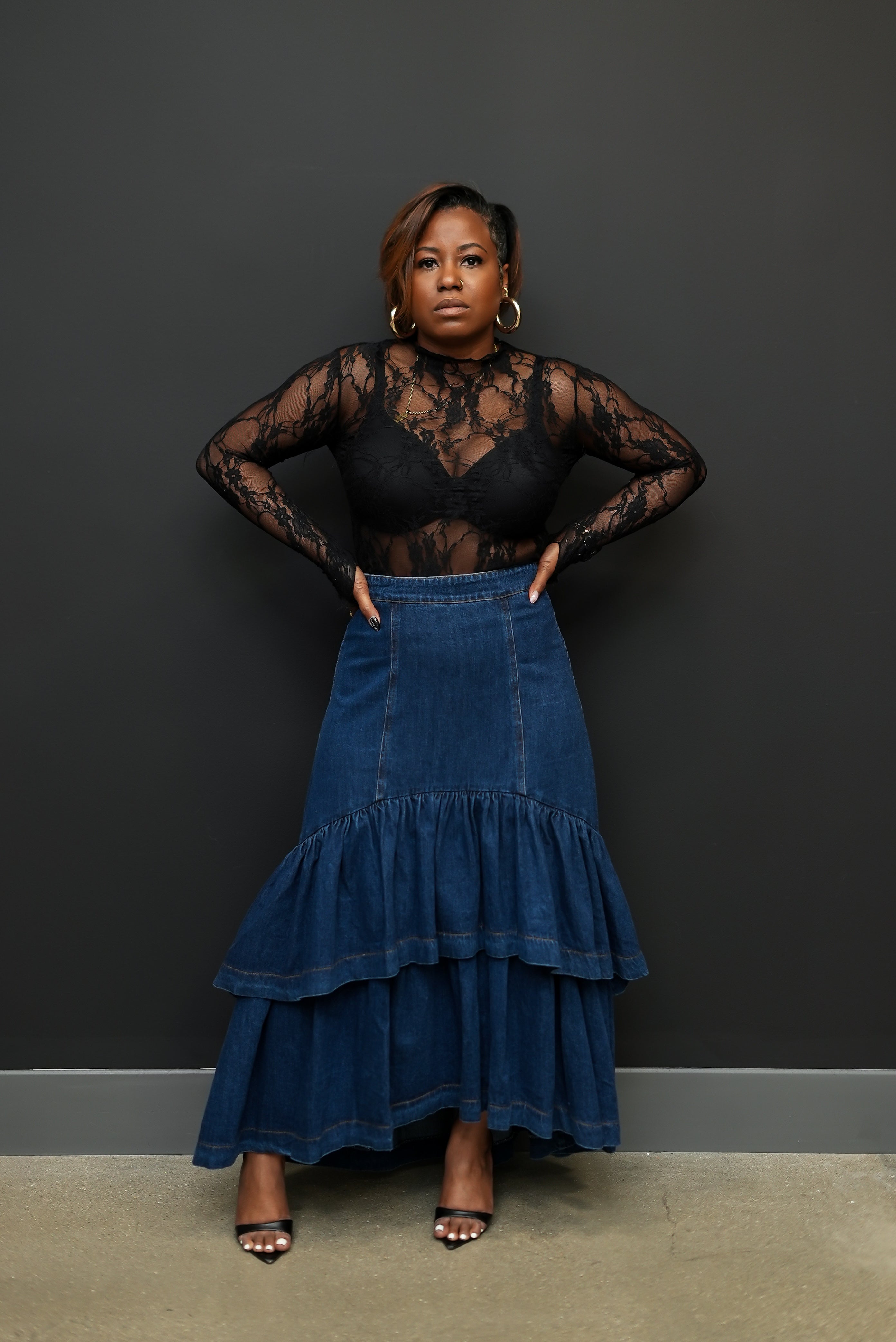 Denim & Grace Tiered Maxi Skirt