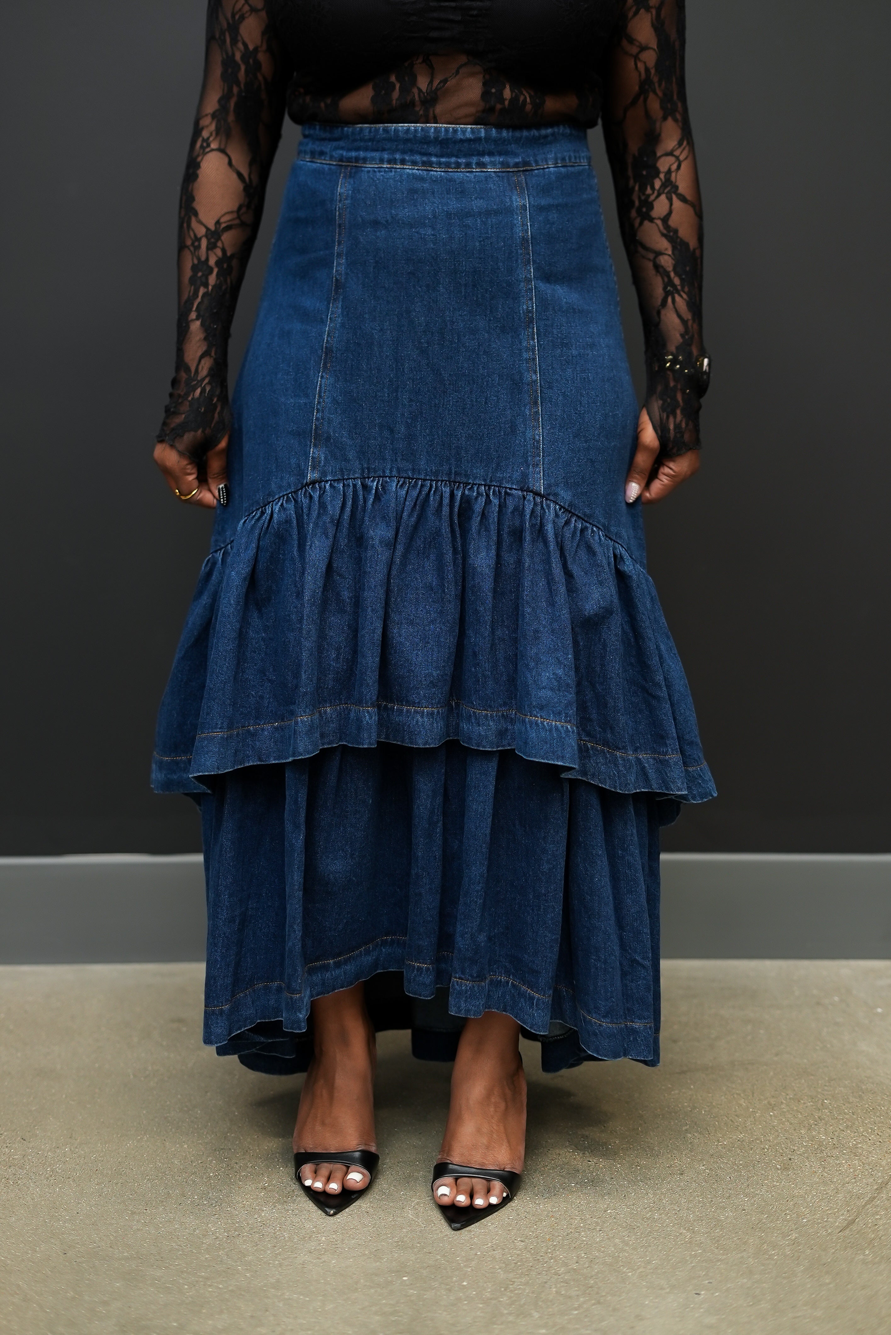 Denim & Grace Tiered Maxi Skirt