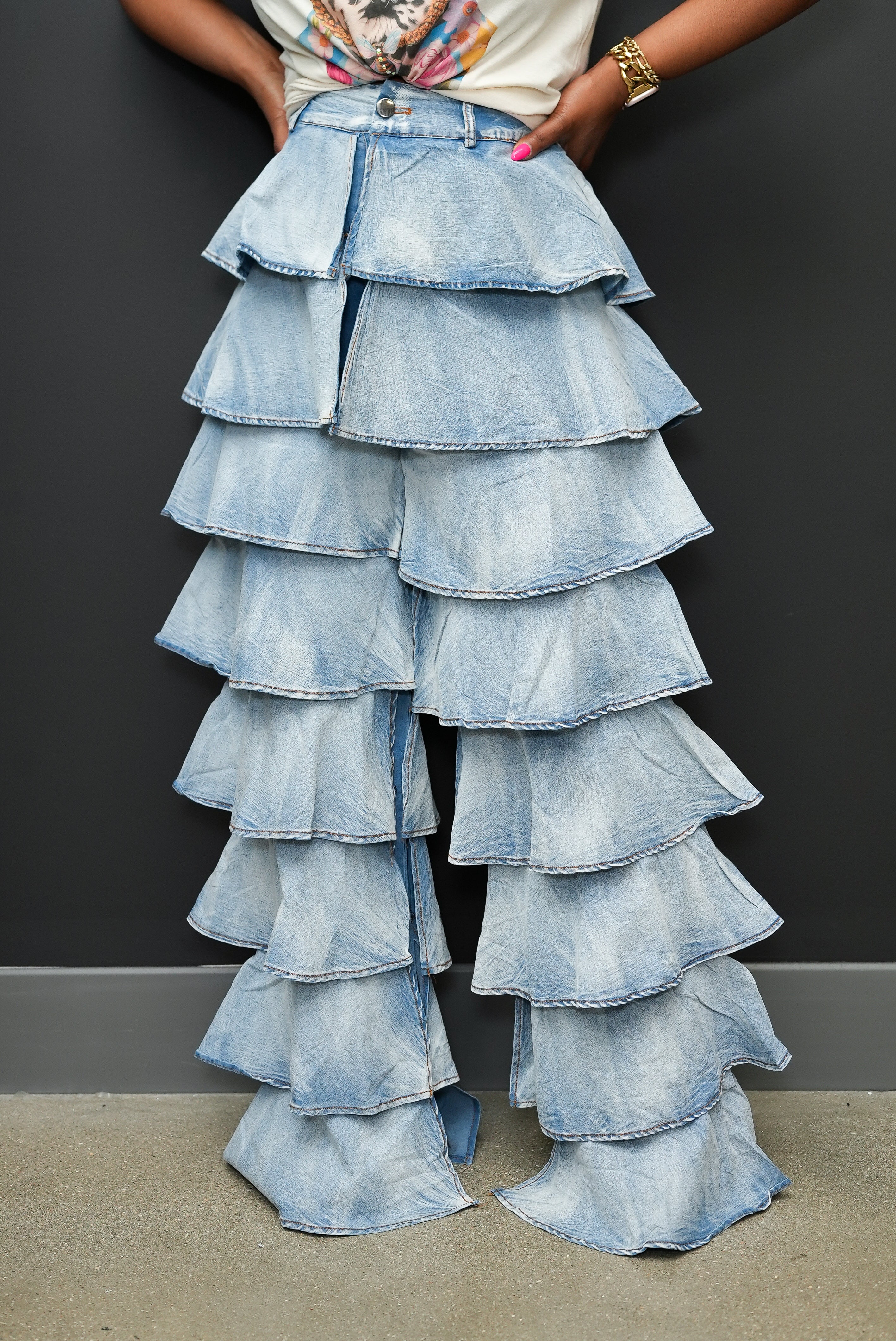 Denim Drama Tiered Pants