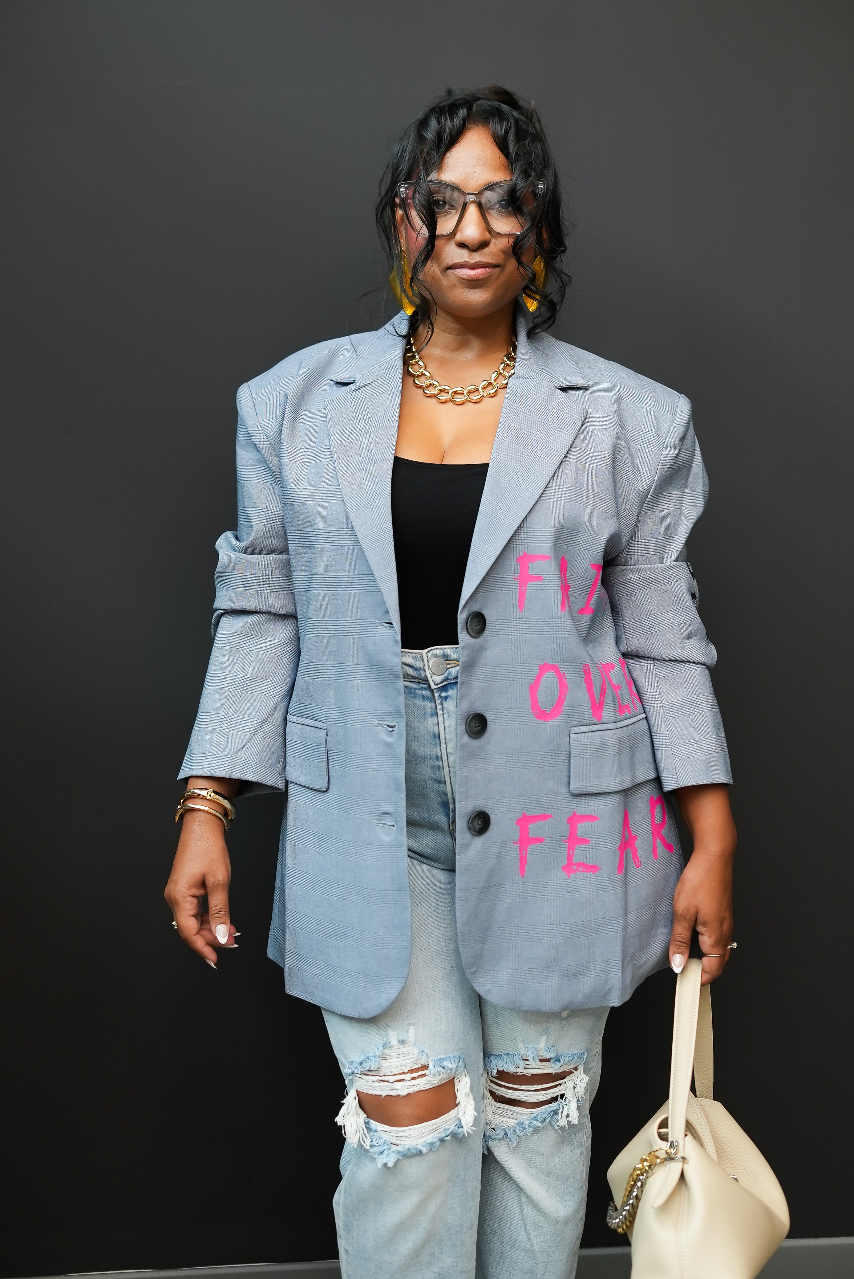 Faith Over Fear Graphic Blazer (Gray)