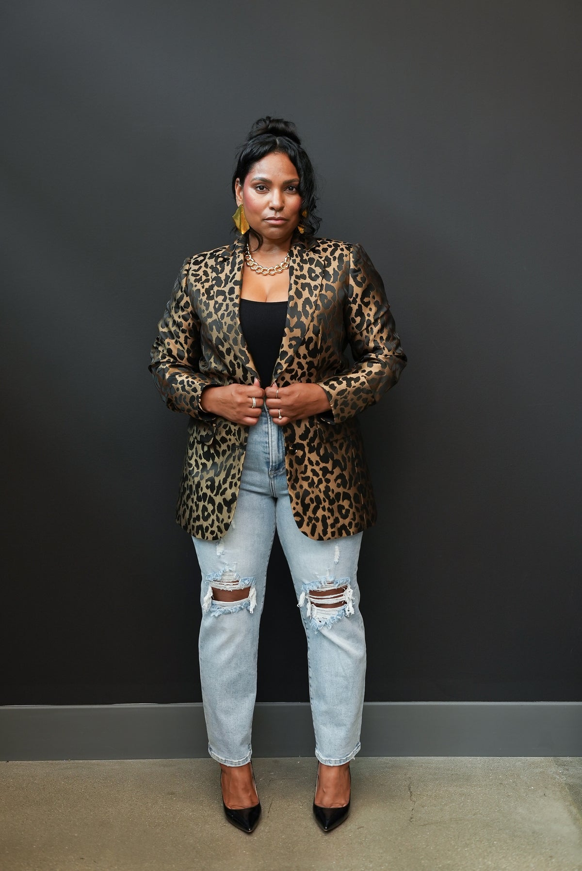 Golden Reign Leopard Boyfriend Blazer