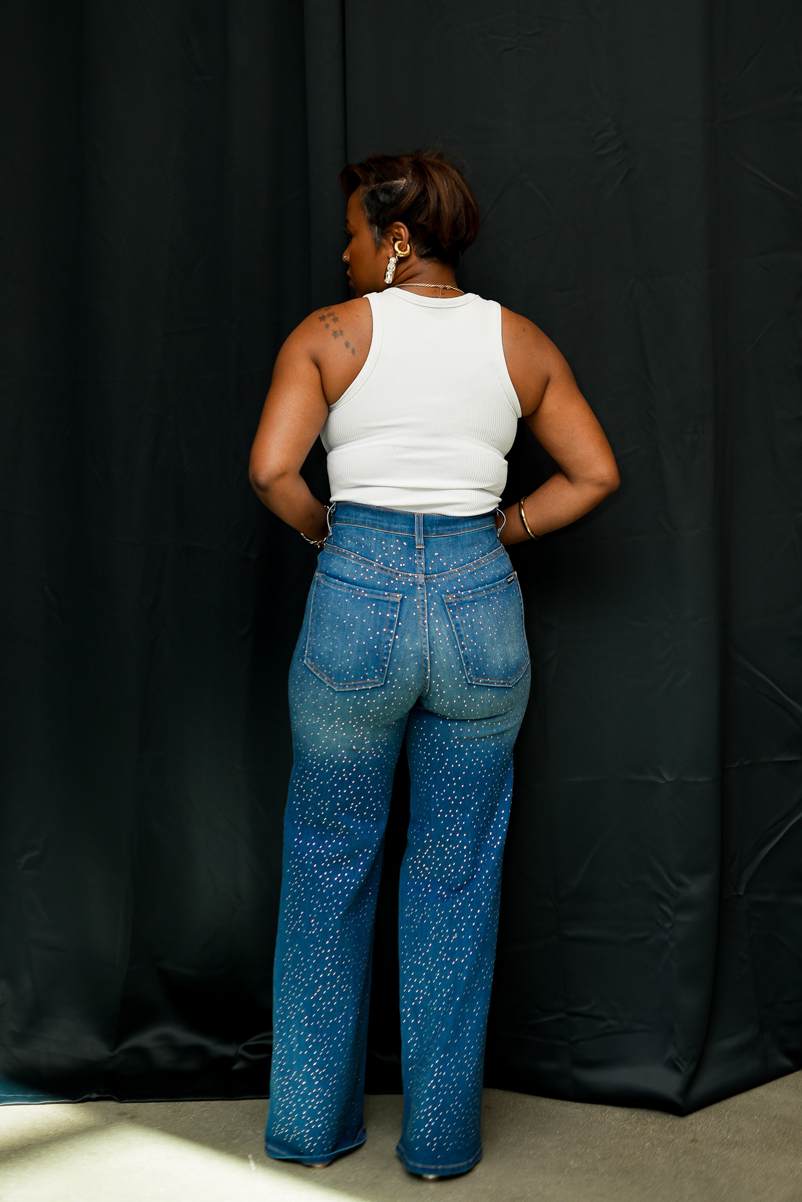 Diamond Crusted Stretch Denim