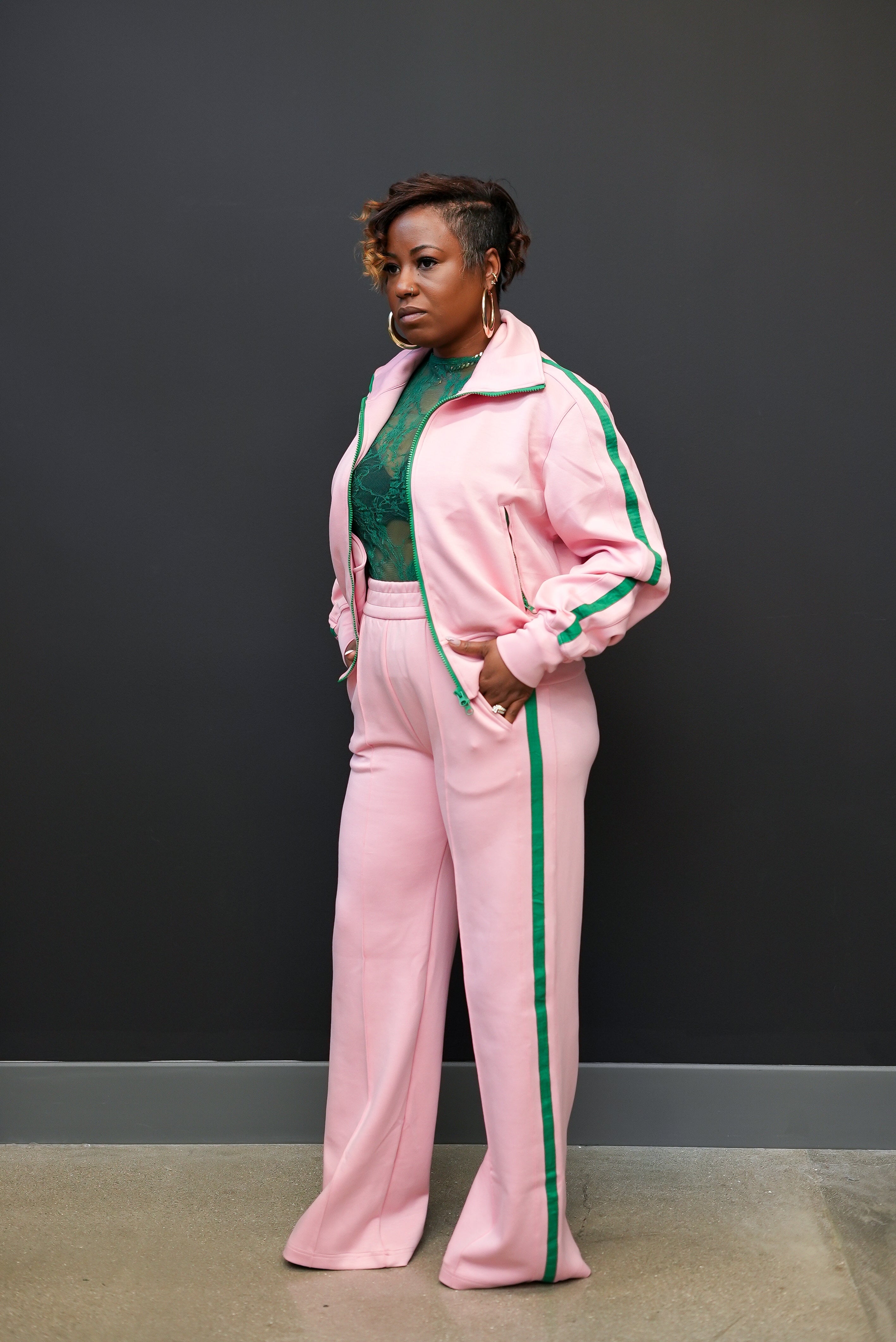 Midnight Stripe Luxe Track Set (Pink)