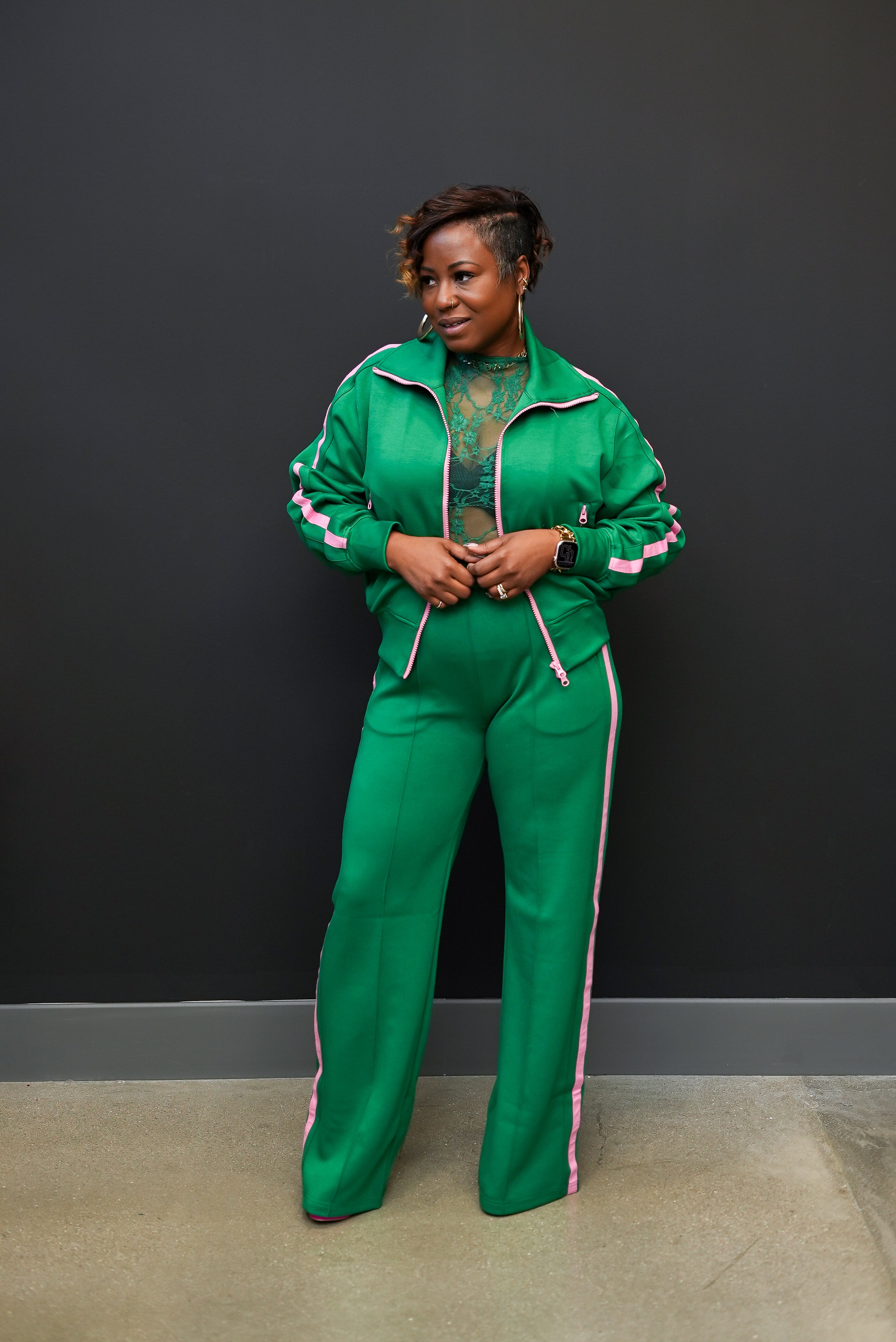 Midnight Stripe Luxe Track Set (Green)