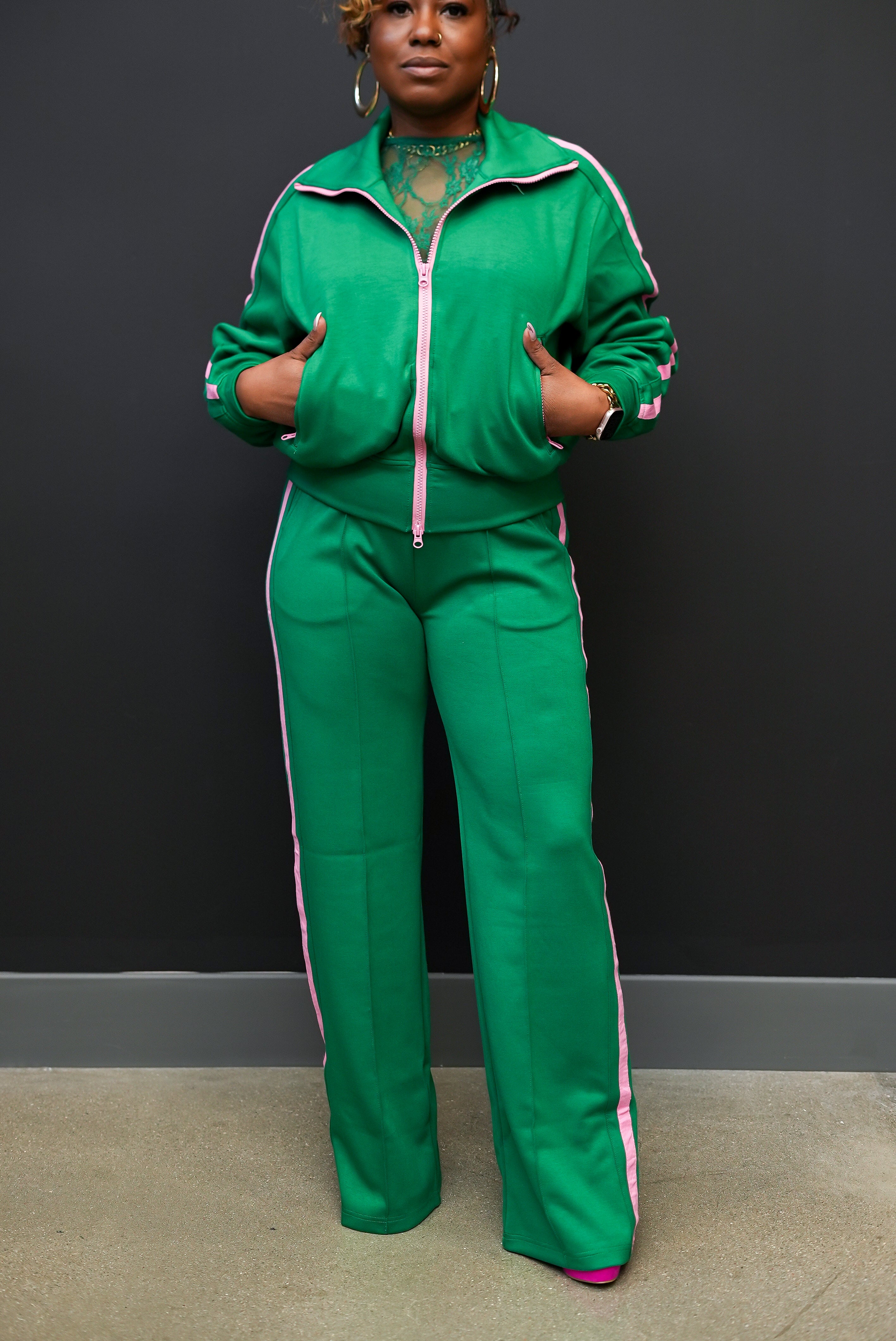 Midnight Stripe Luxe Track Set (Green)