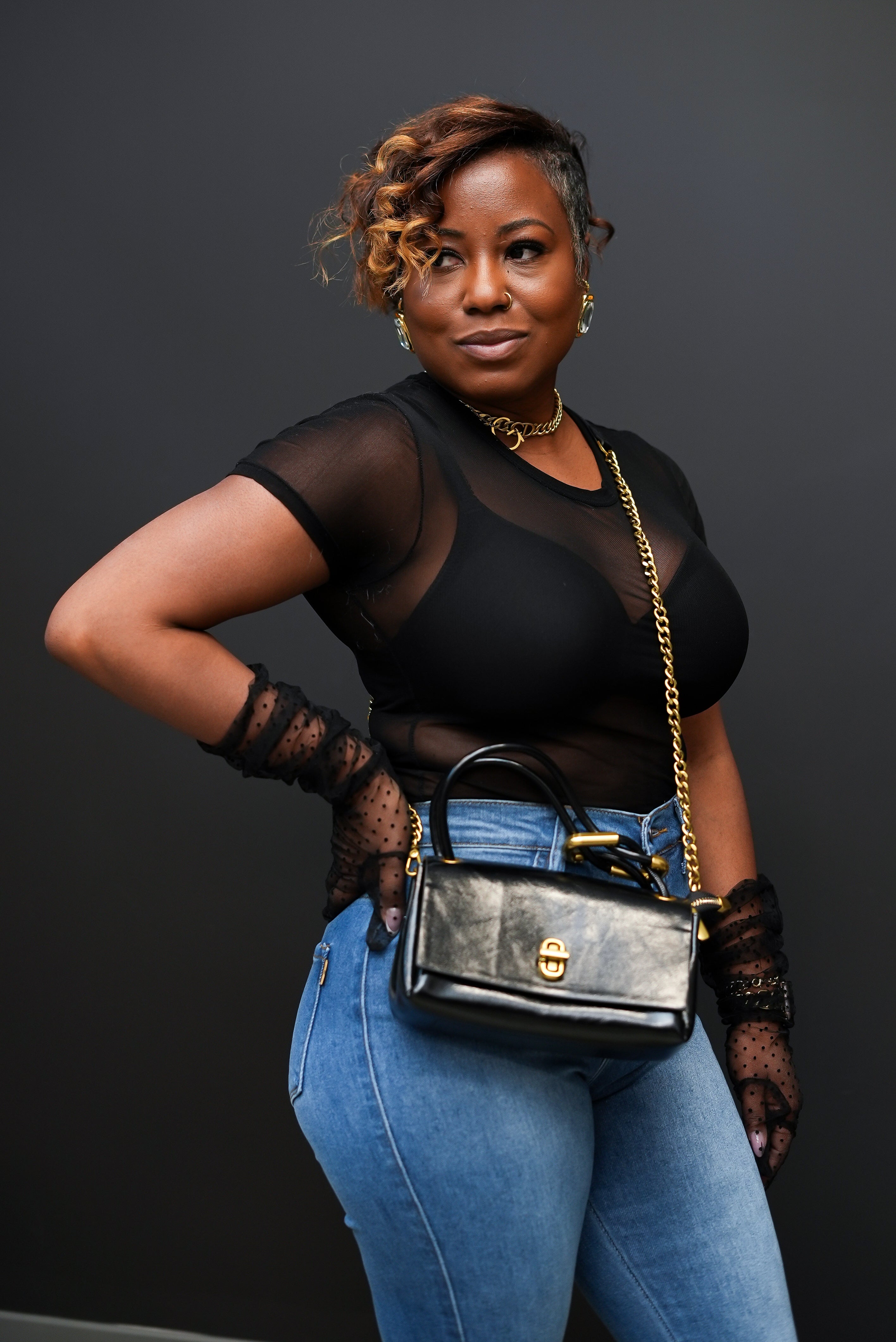 Luxe Top Handle Crossbody Bag (Black/Gold)