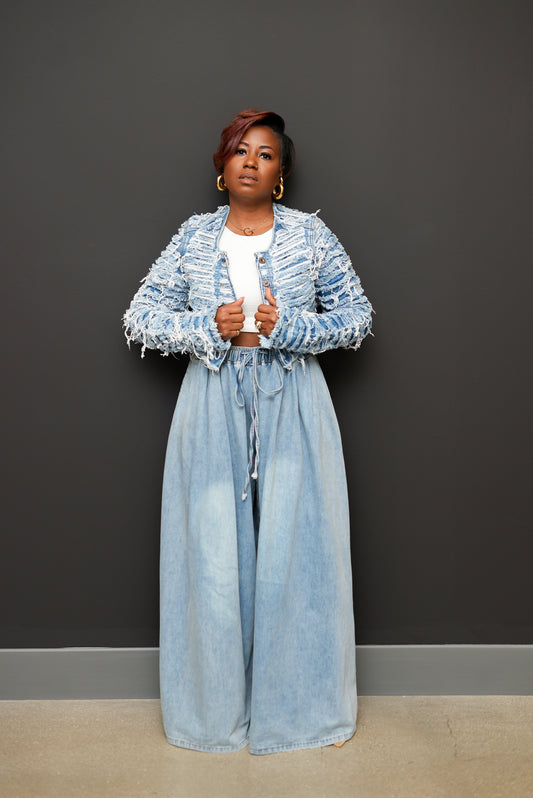 Distressed Denim Crop Jacket