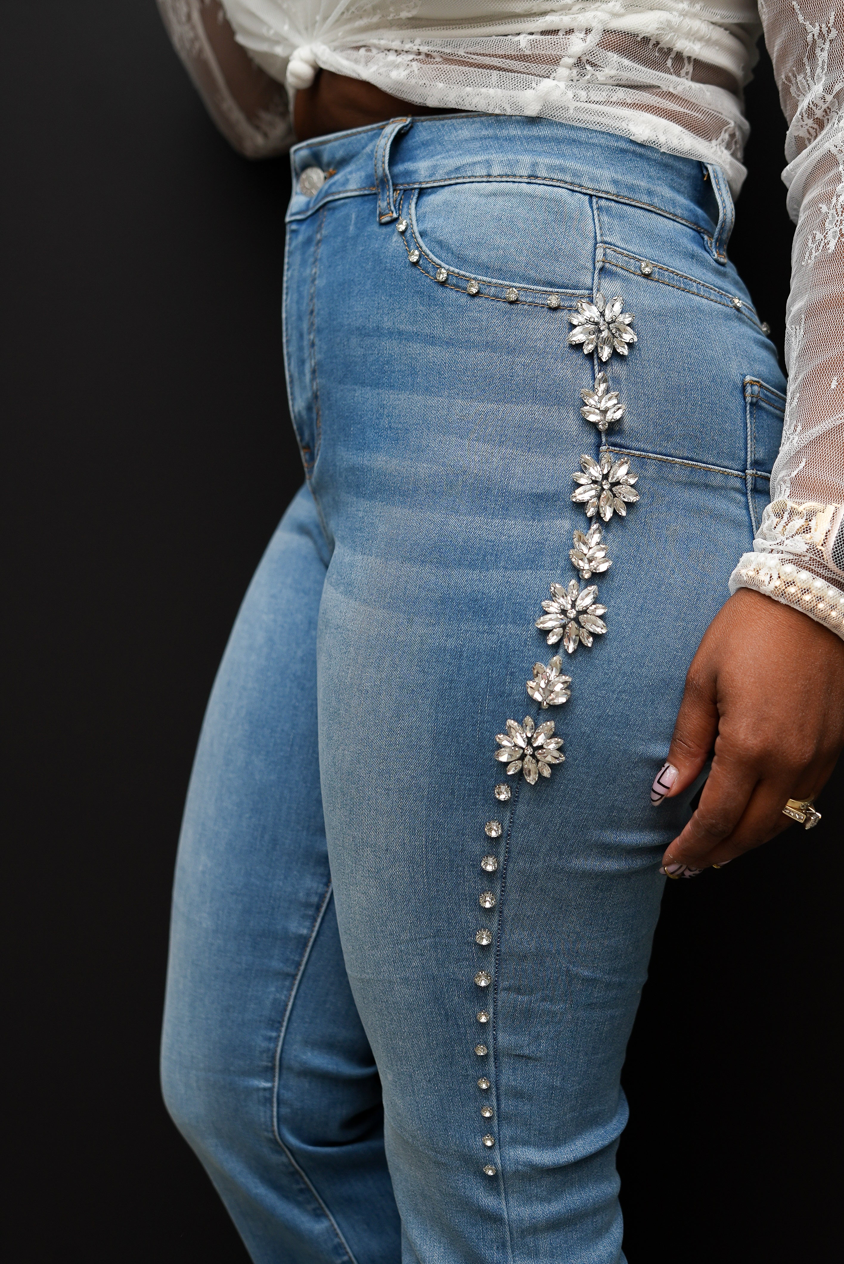 Crystal Bloom High-Rise Flare Jeans