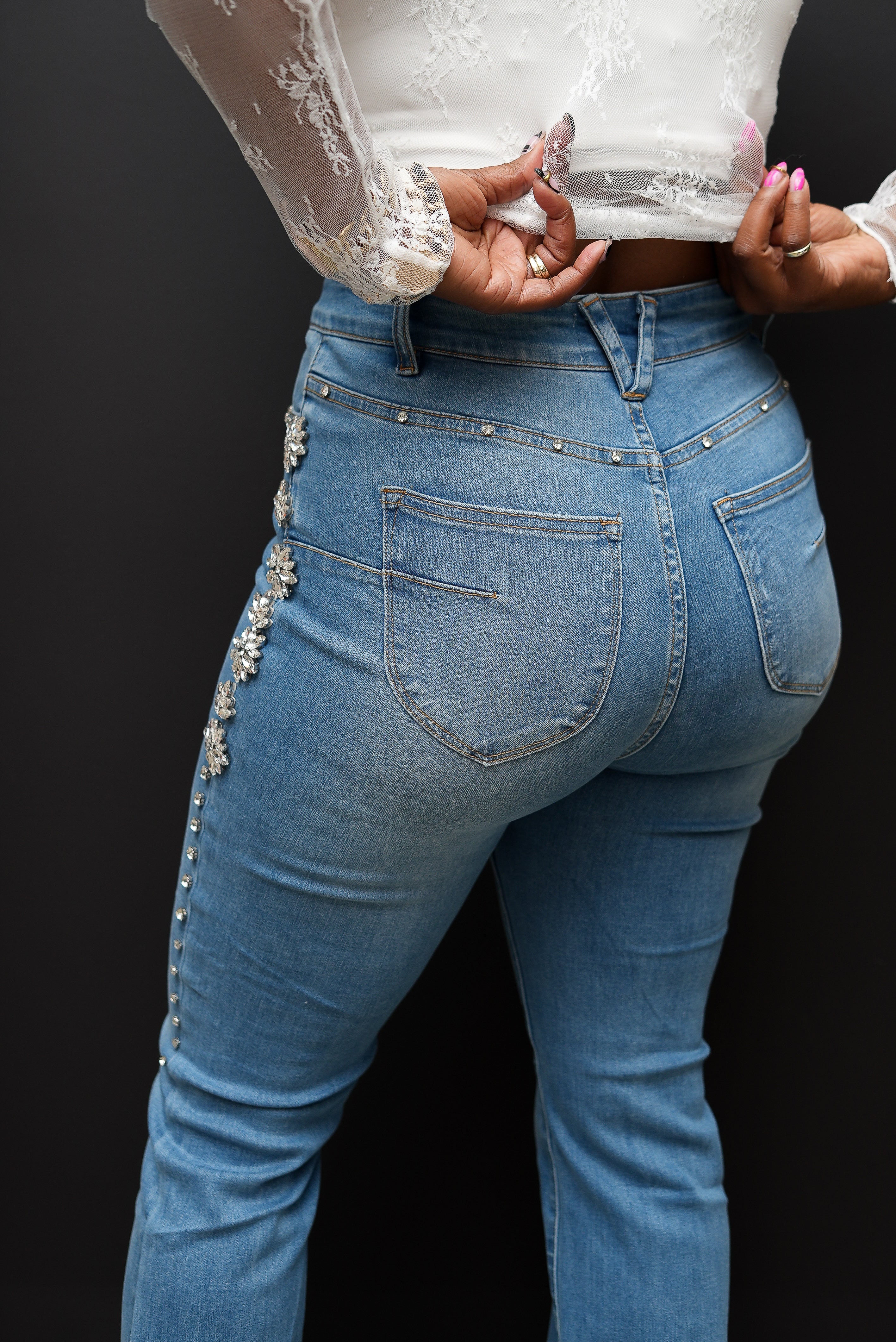 Crystal Bloom High-Rise Flare Jeans