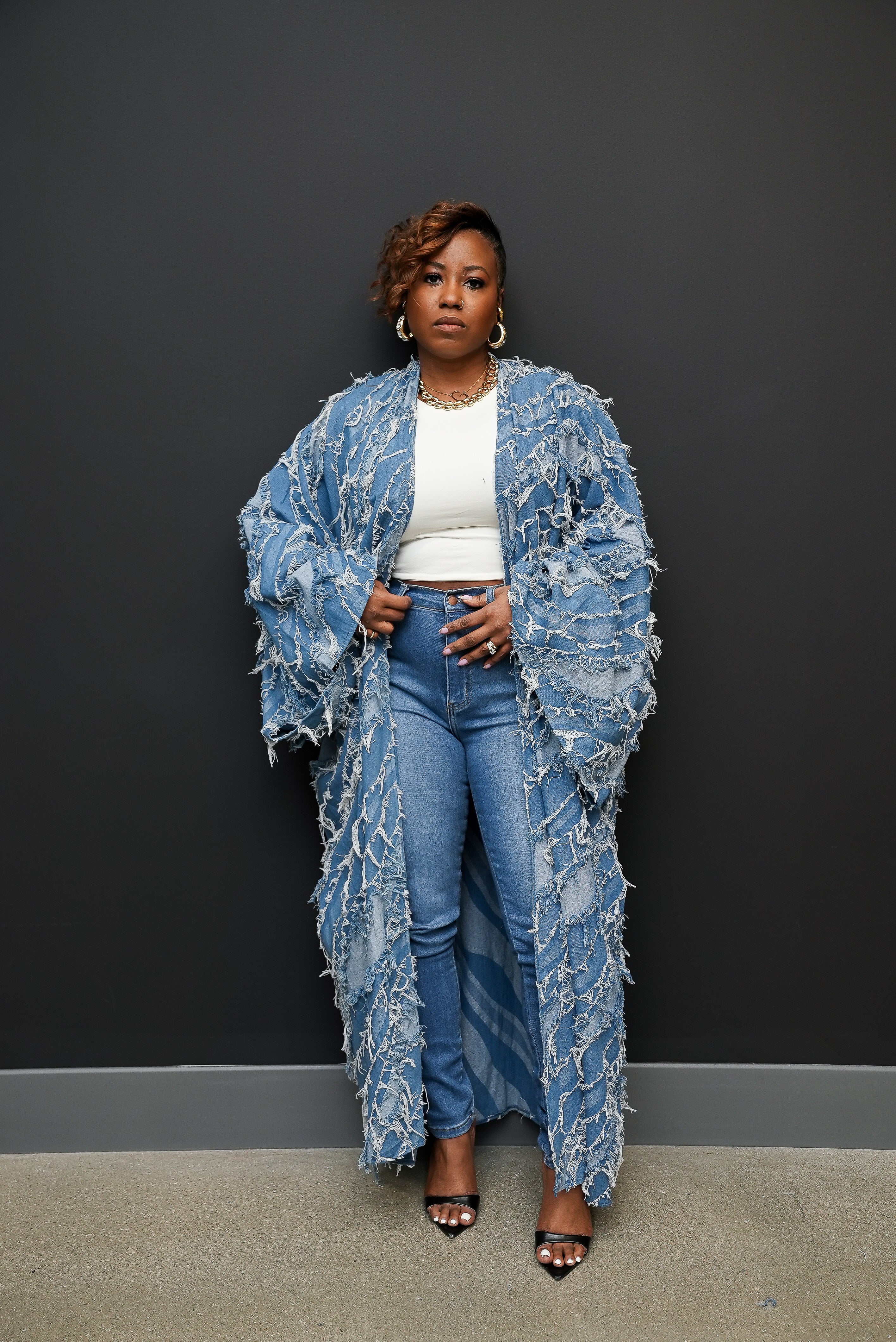 Rip the Runway Distressed Denim Duster