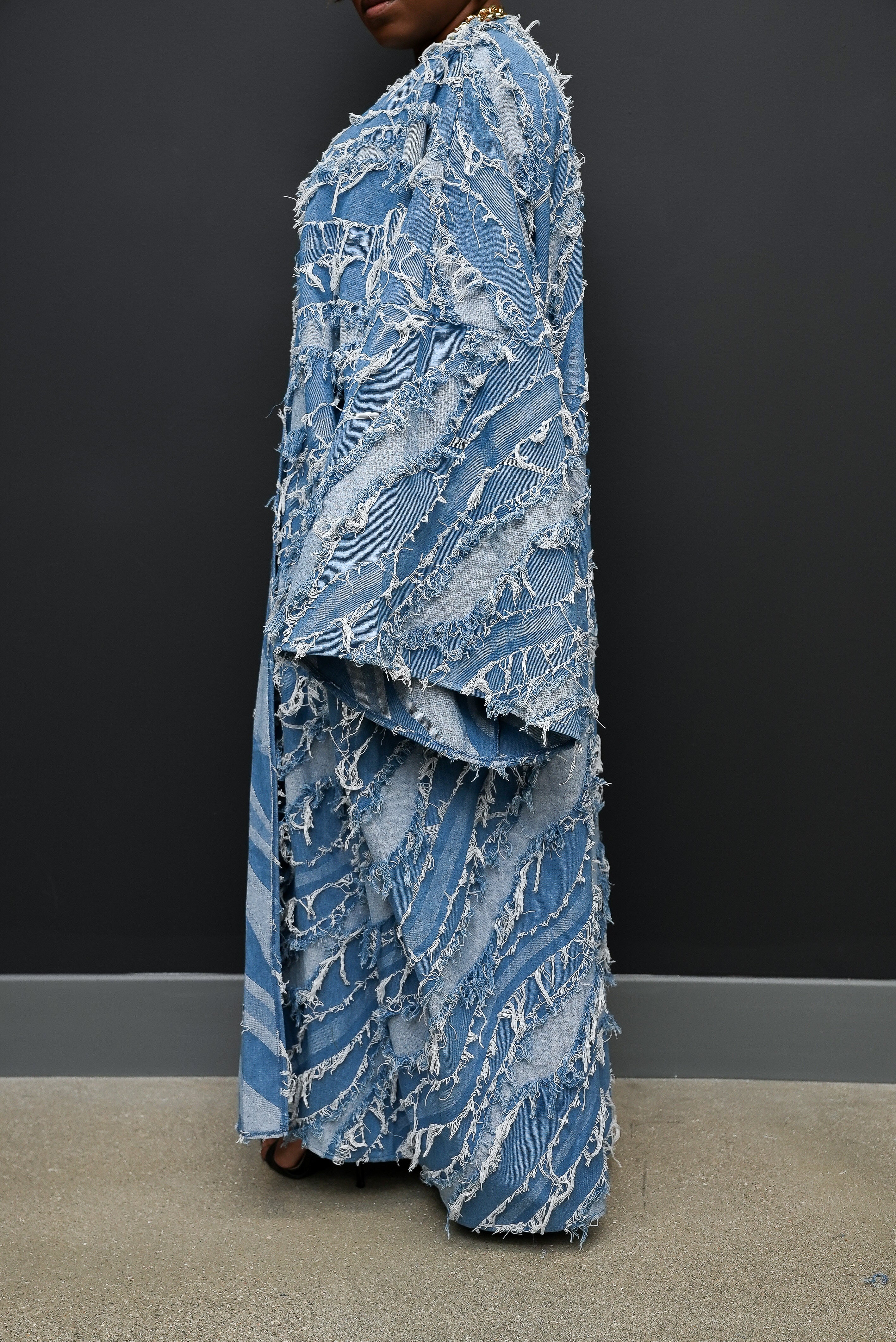 Rip the Runway Distressed Denim Duster