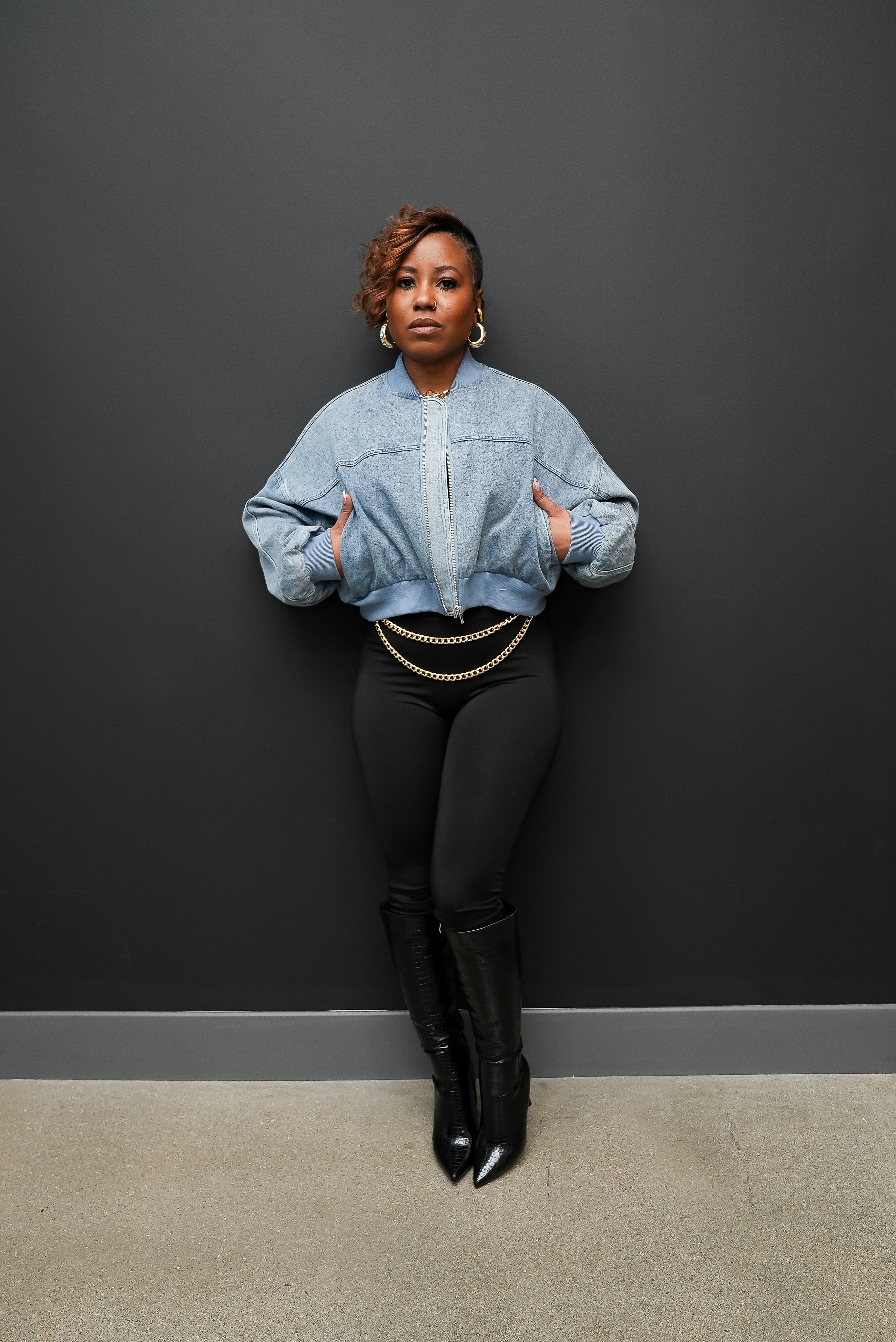 Chic Cropped Denim Bomber