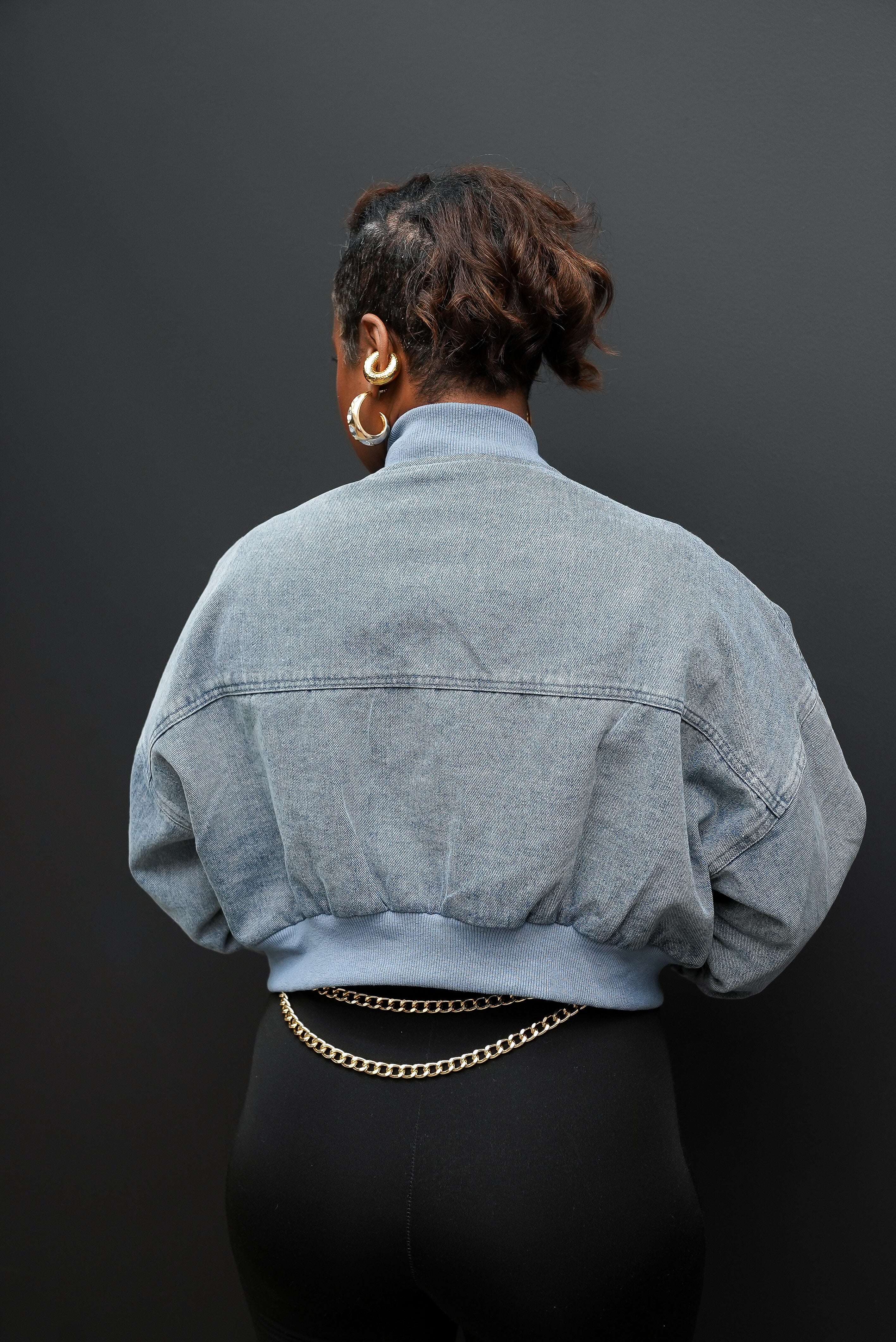 Chic Cropped Denim Bomber