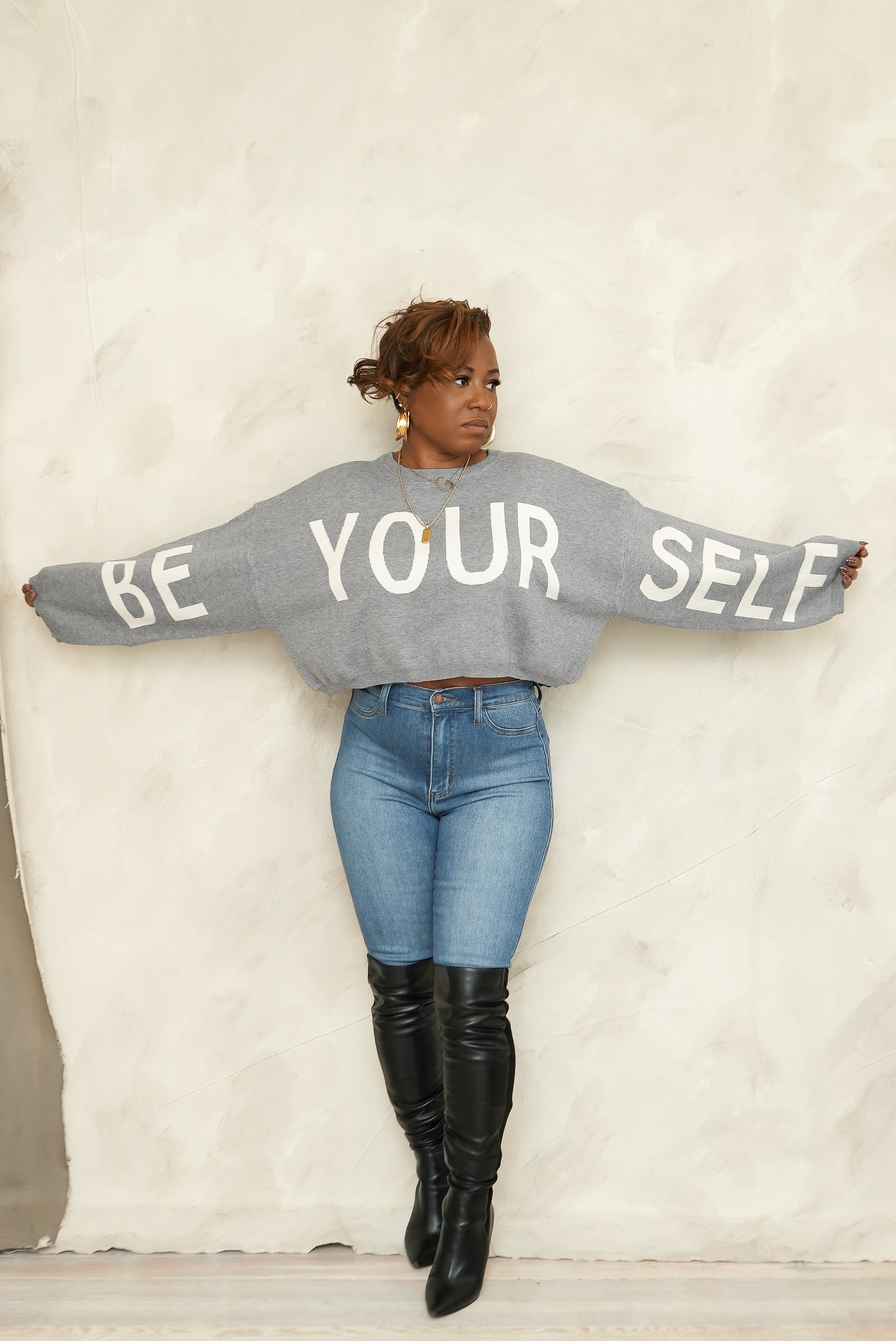 Be You Knit Crop sweater (gray)