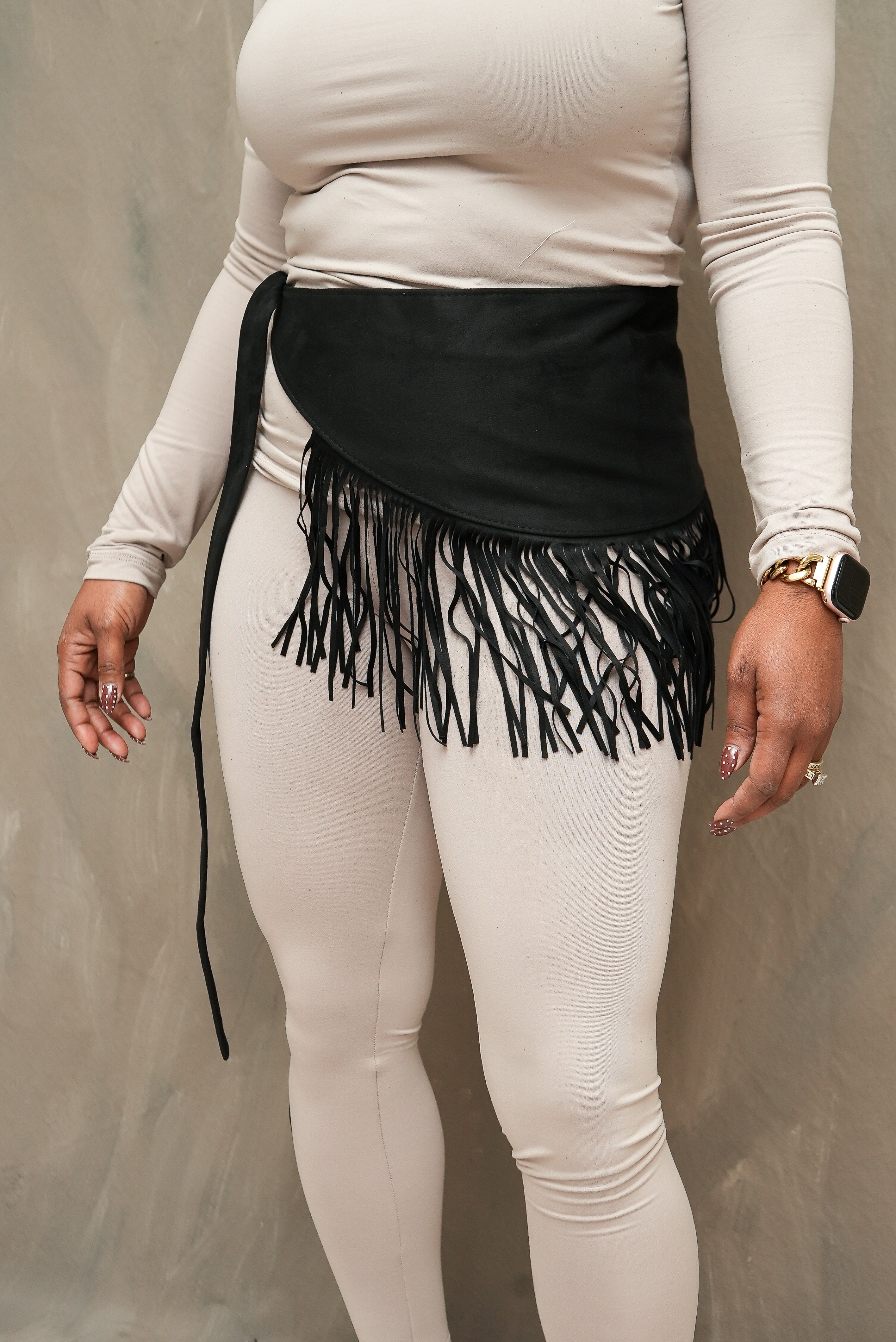Faux Suede Fringe Belt