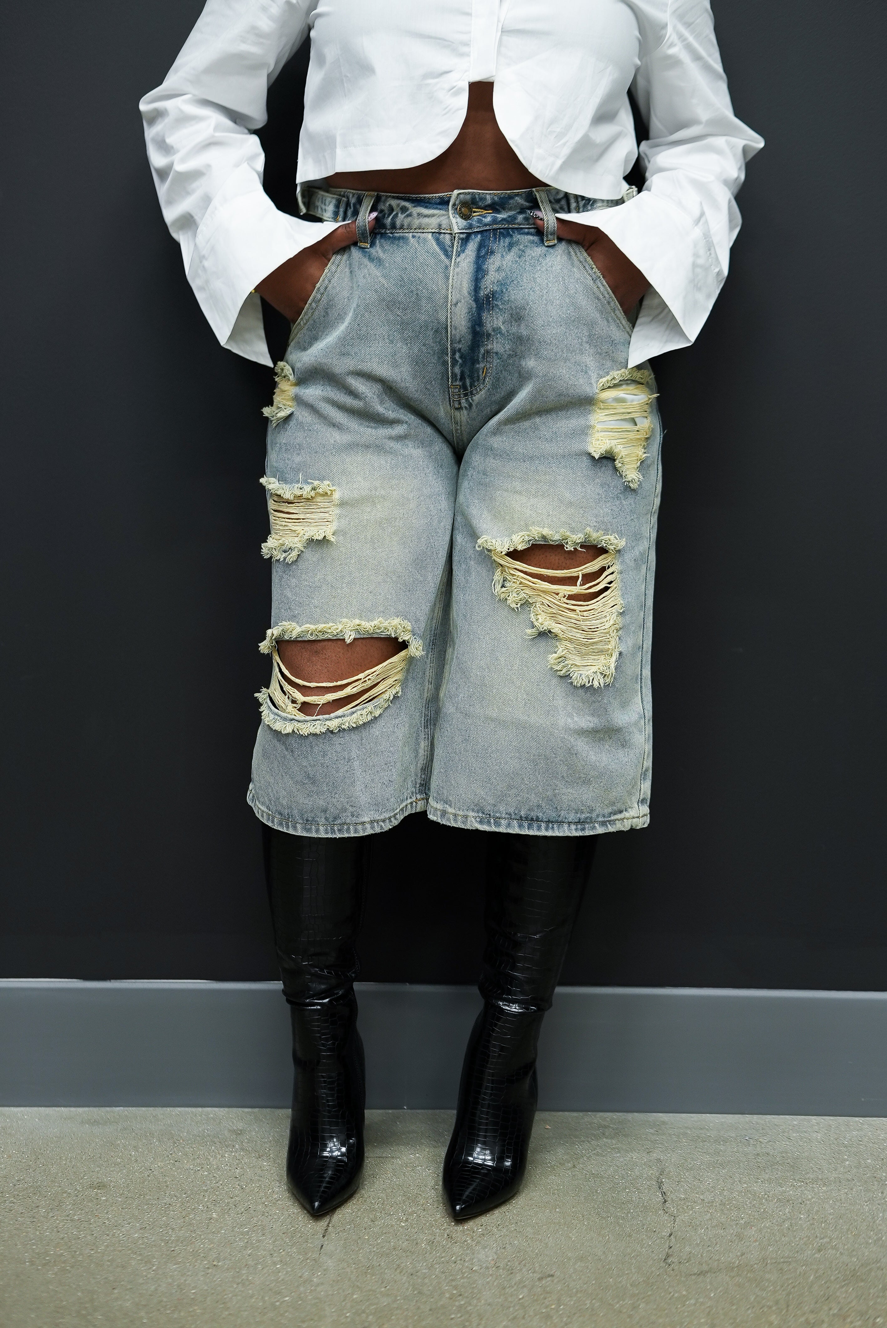 Distressed Denim Jorts