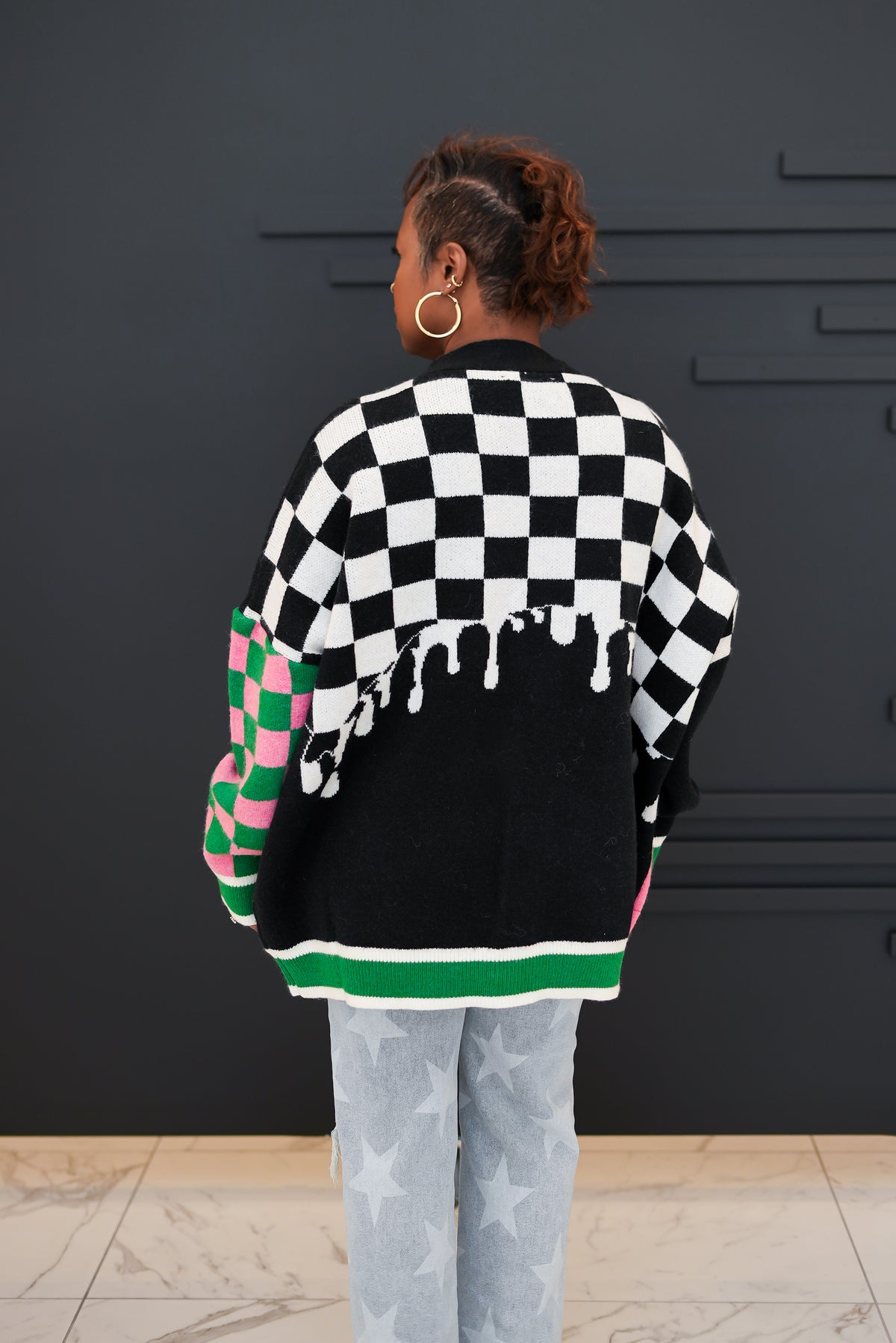 Abstract Checkered Cardigan (Black)
