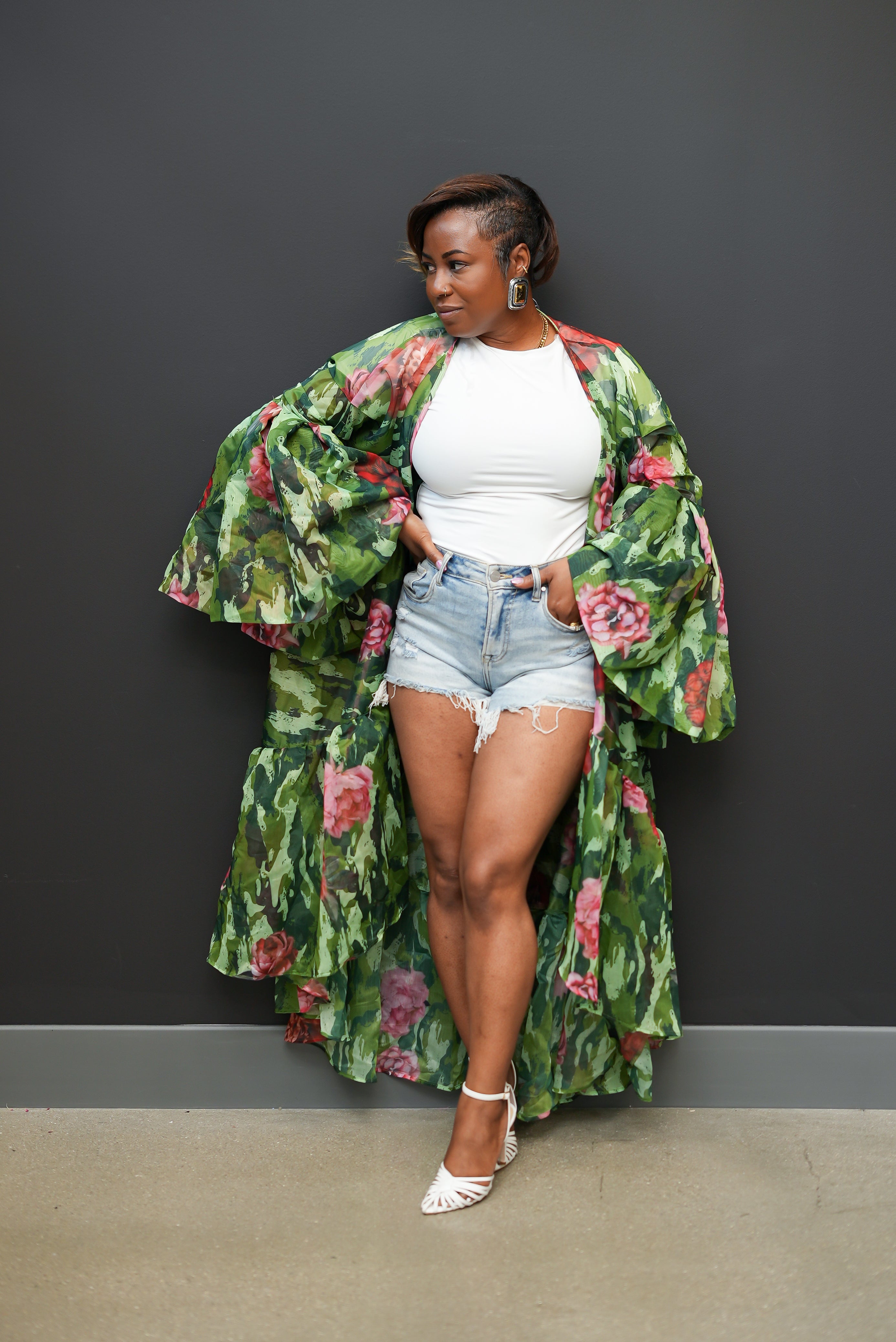 Floral x Camo Print Duster