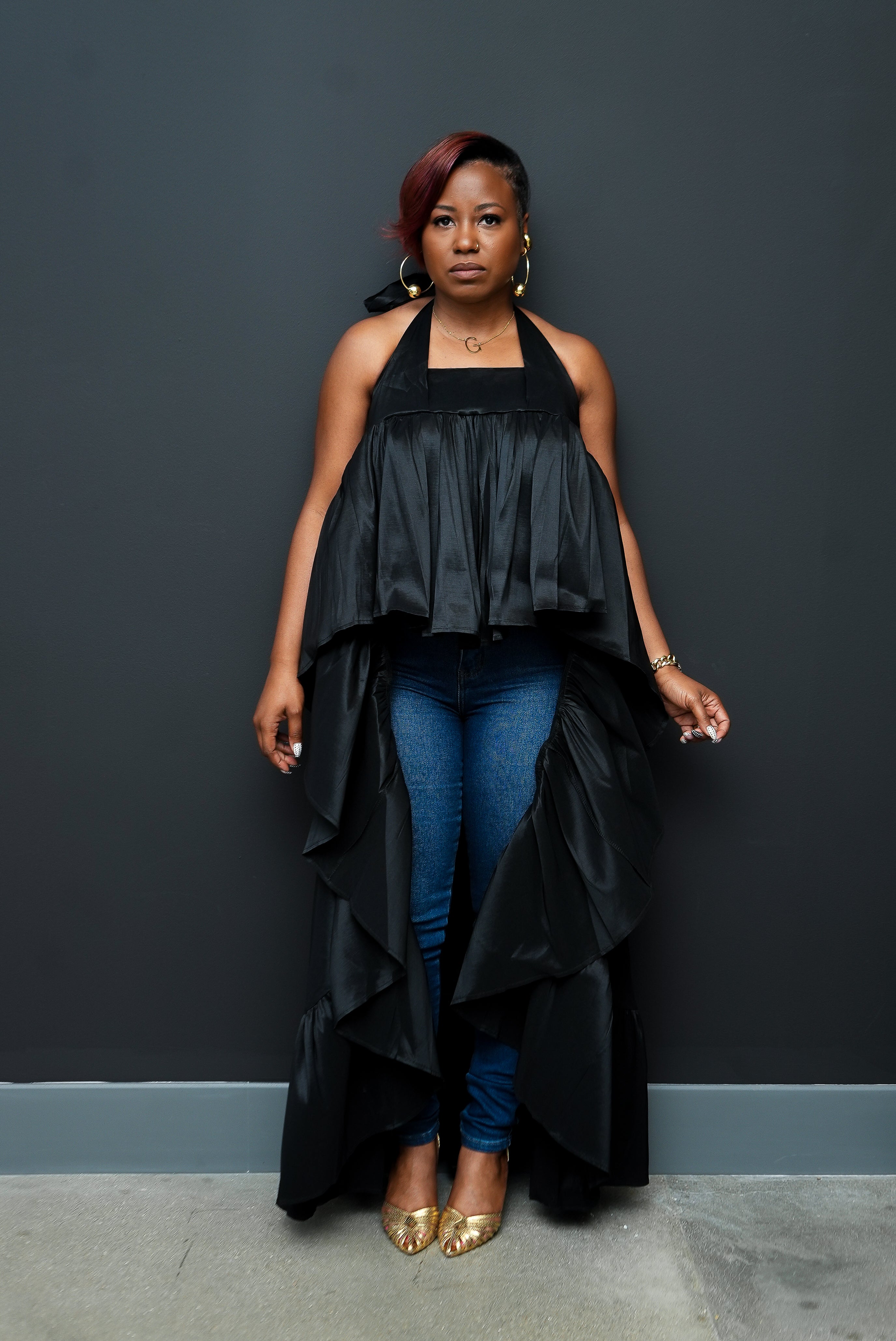 Cascade Halter Top (black)