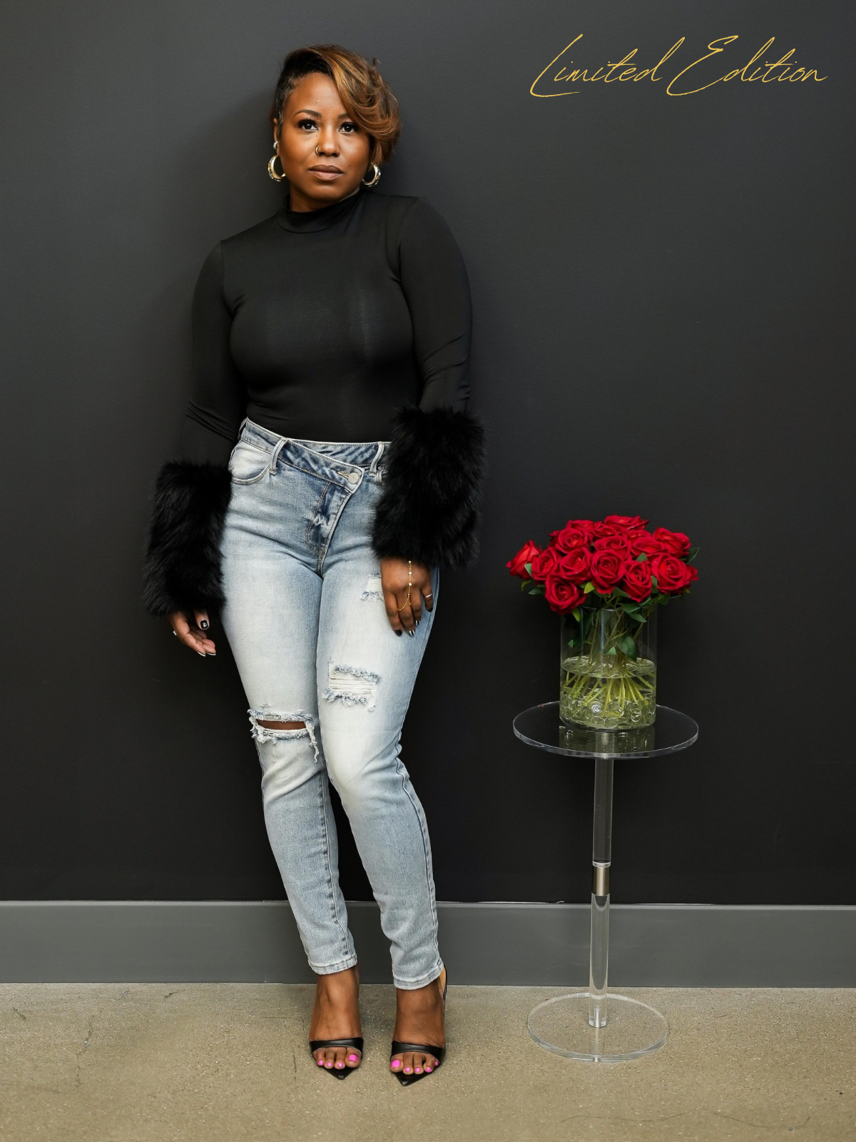 Midnight Luxe Faux Fur Bodysuit