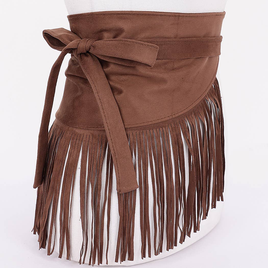 Faux Suede Fringe Belt