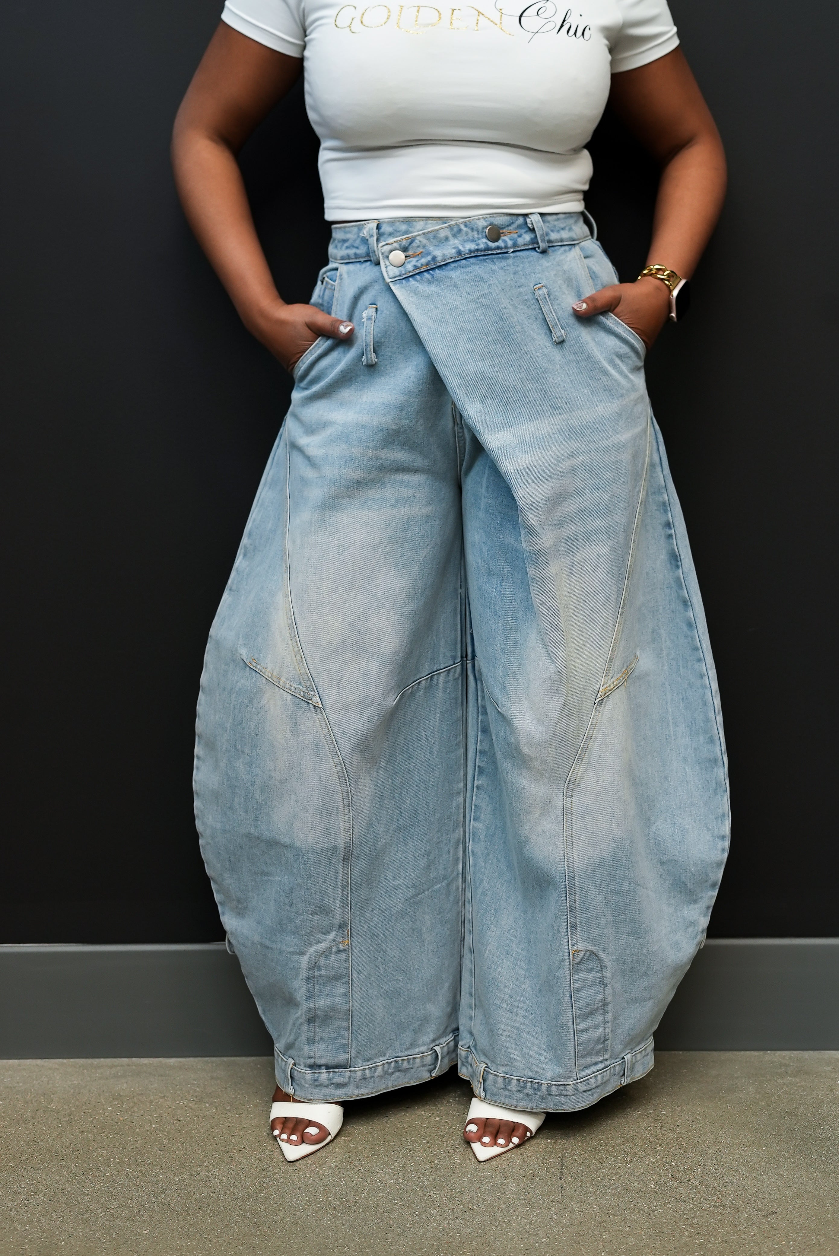 Denim Wrap Drama Pants(Light Denim)