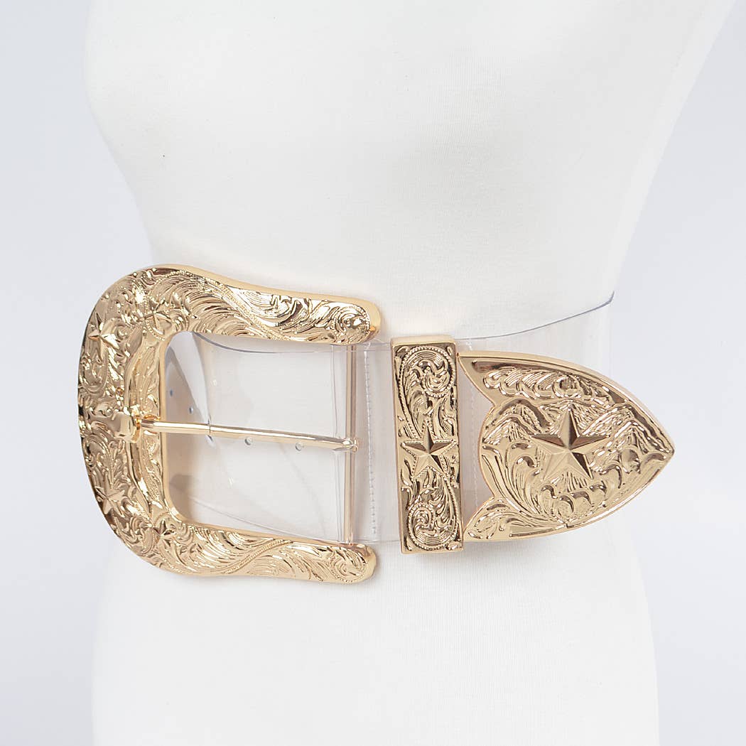 Gold Oversized Metal Buckle Clear Waist Belt