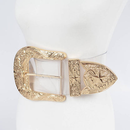 Gold Oversized Metal Buckle Clear Waist Belt