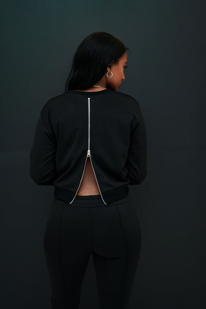 Back Zip Jogger Set (Black)