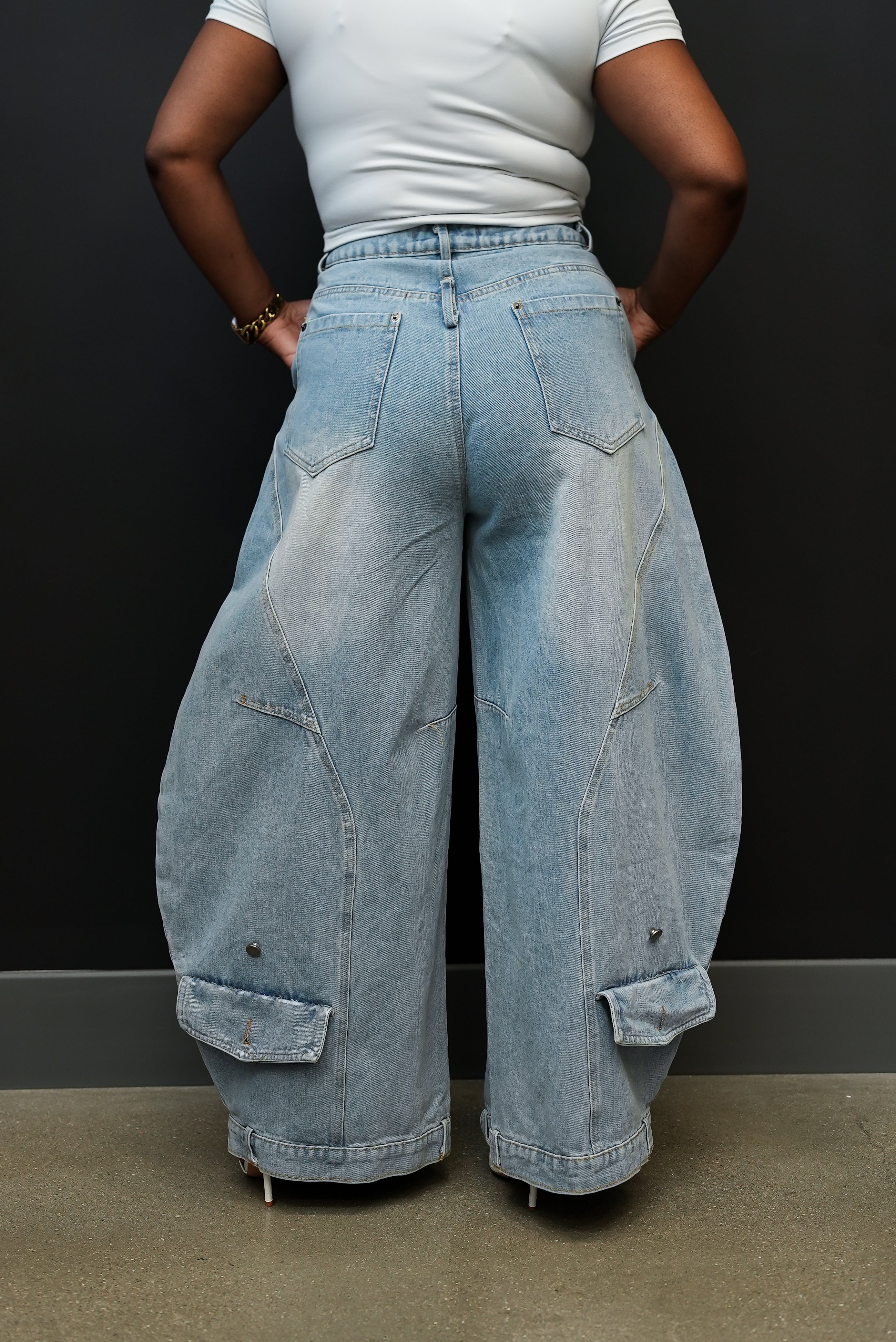 Denim Wrap Drama Pants(Light Denim)
