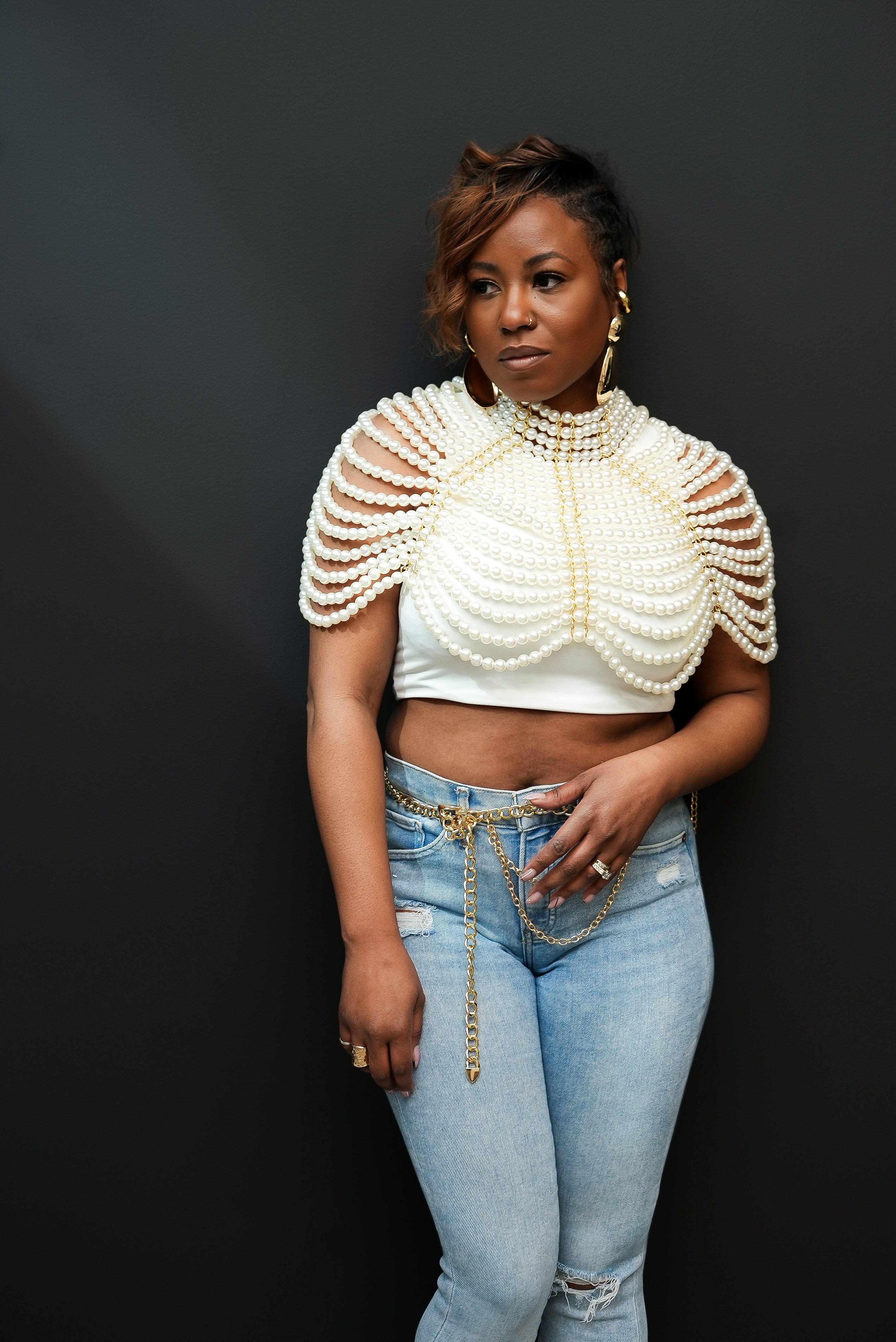 Faux Pearl Body Chain Top