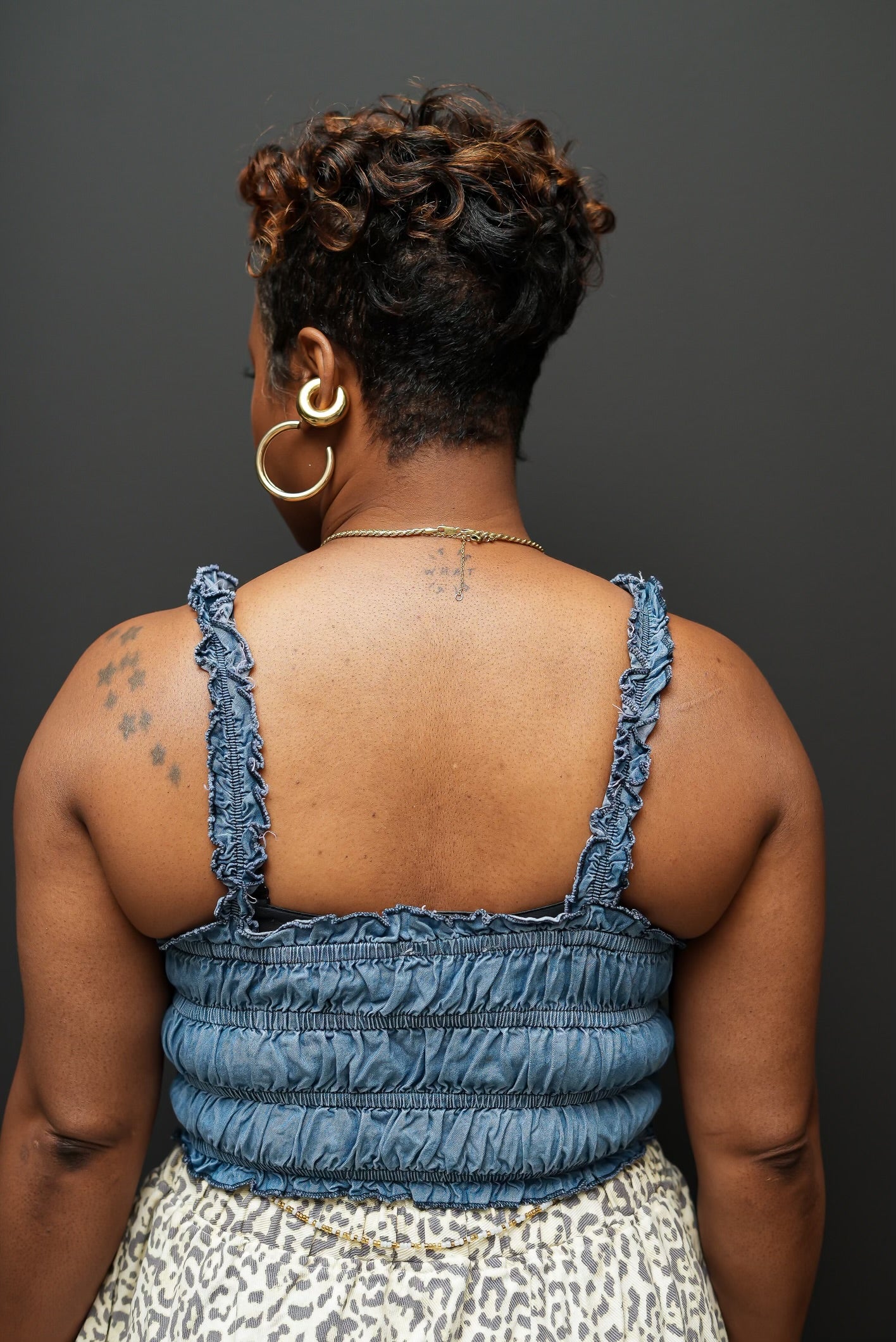 Denim Flirt Ruffle Crop