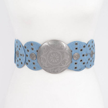 Faux Leather Multi Eyelet Round Western Belt