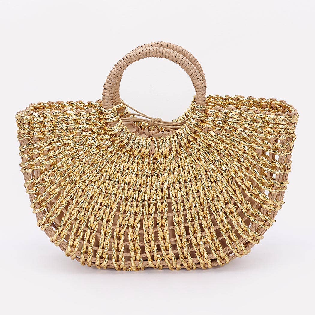 Golden Metallic Straw Tote Bag