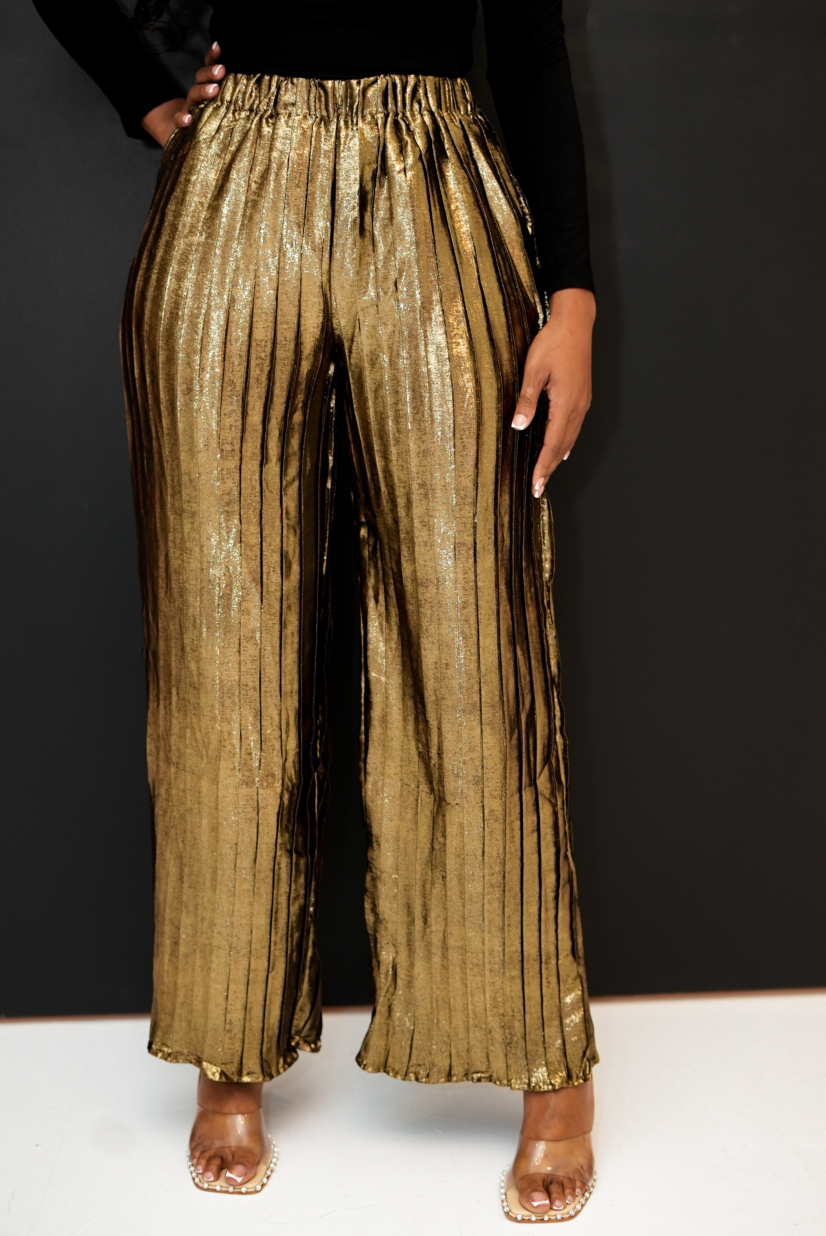 Gold pleated sale pants