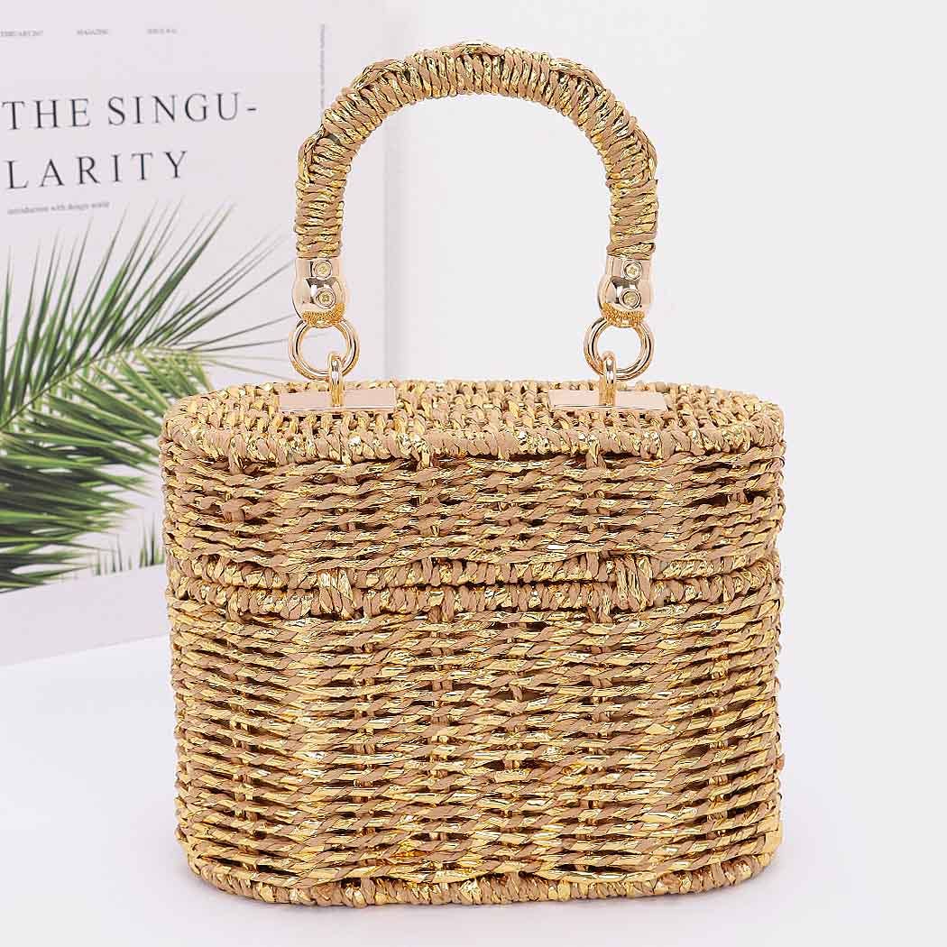 Golden Braided Box Top Handle Bag