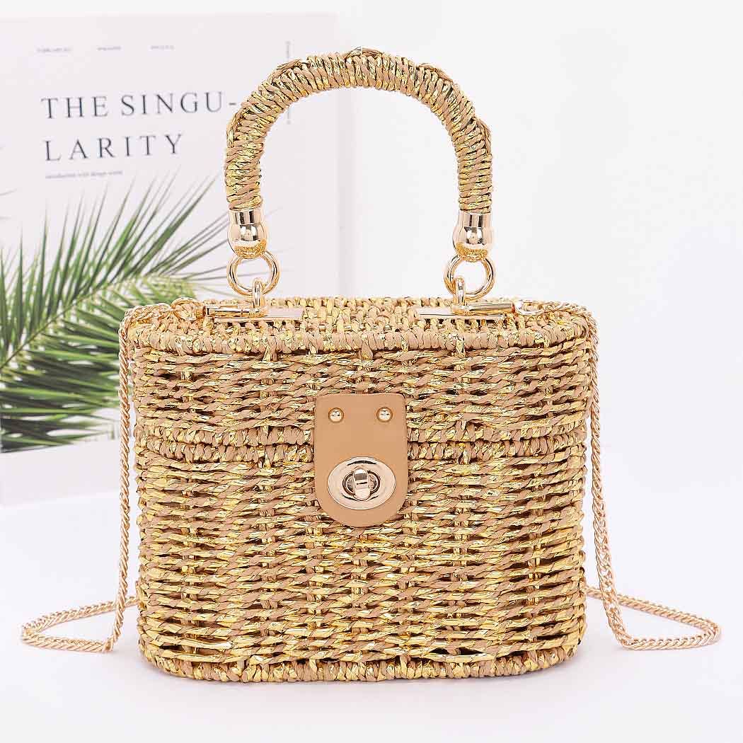 Golden Braided Box Top Handle Bag