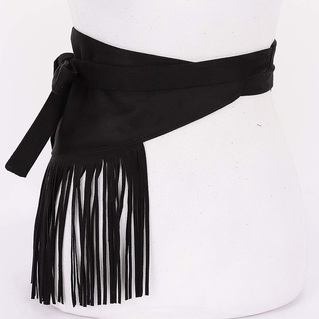 Faux Suede Fringe Belt